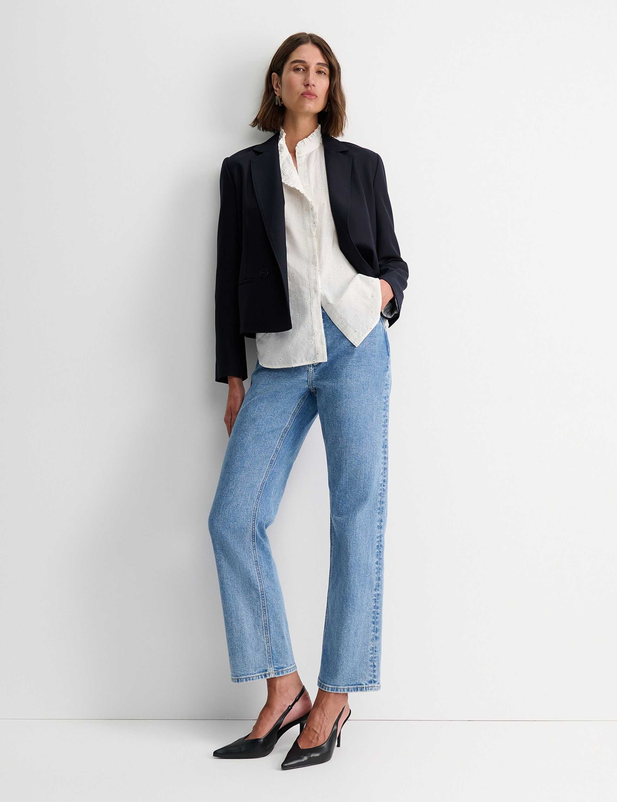 Wool Blend Double Breasted Cropped Blazer 2 of 5