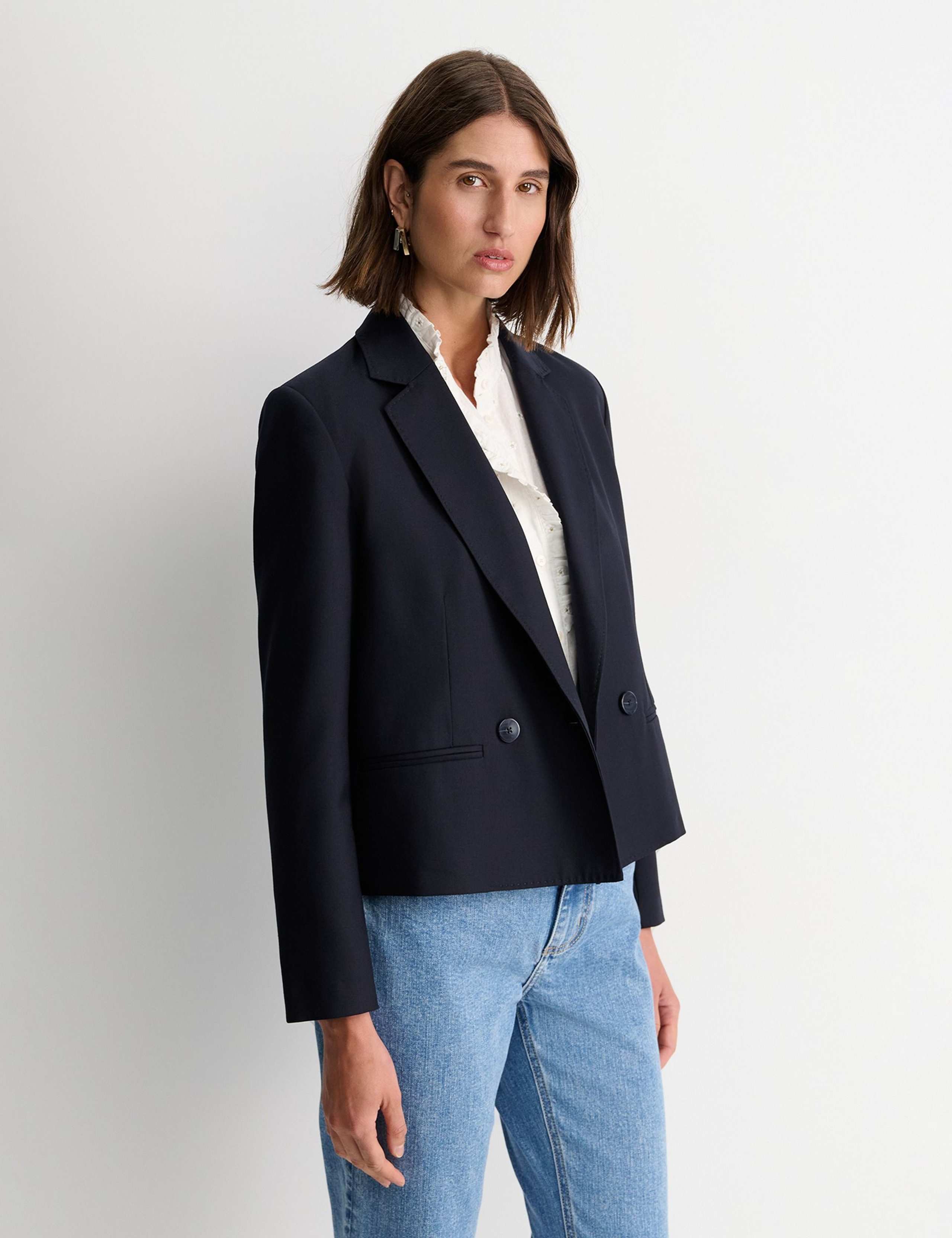 Wool Blend Double Breasted Cropped Blazer 3 of 5