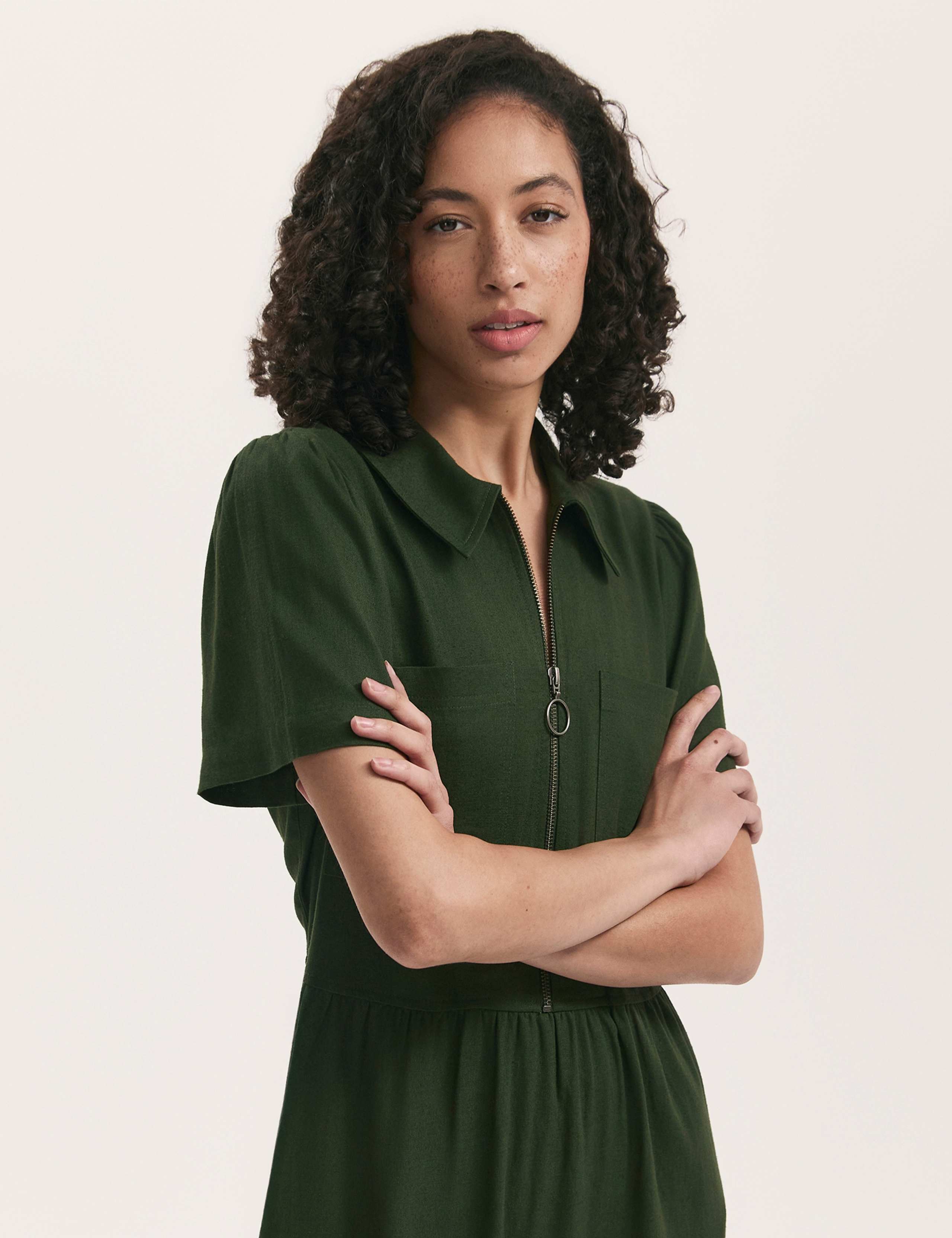 Linen Blend Midi Shirt Dress 1 of 4