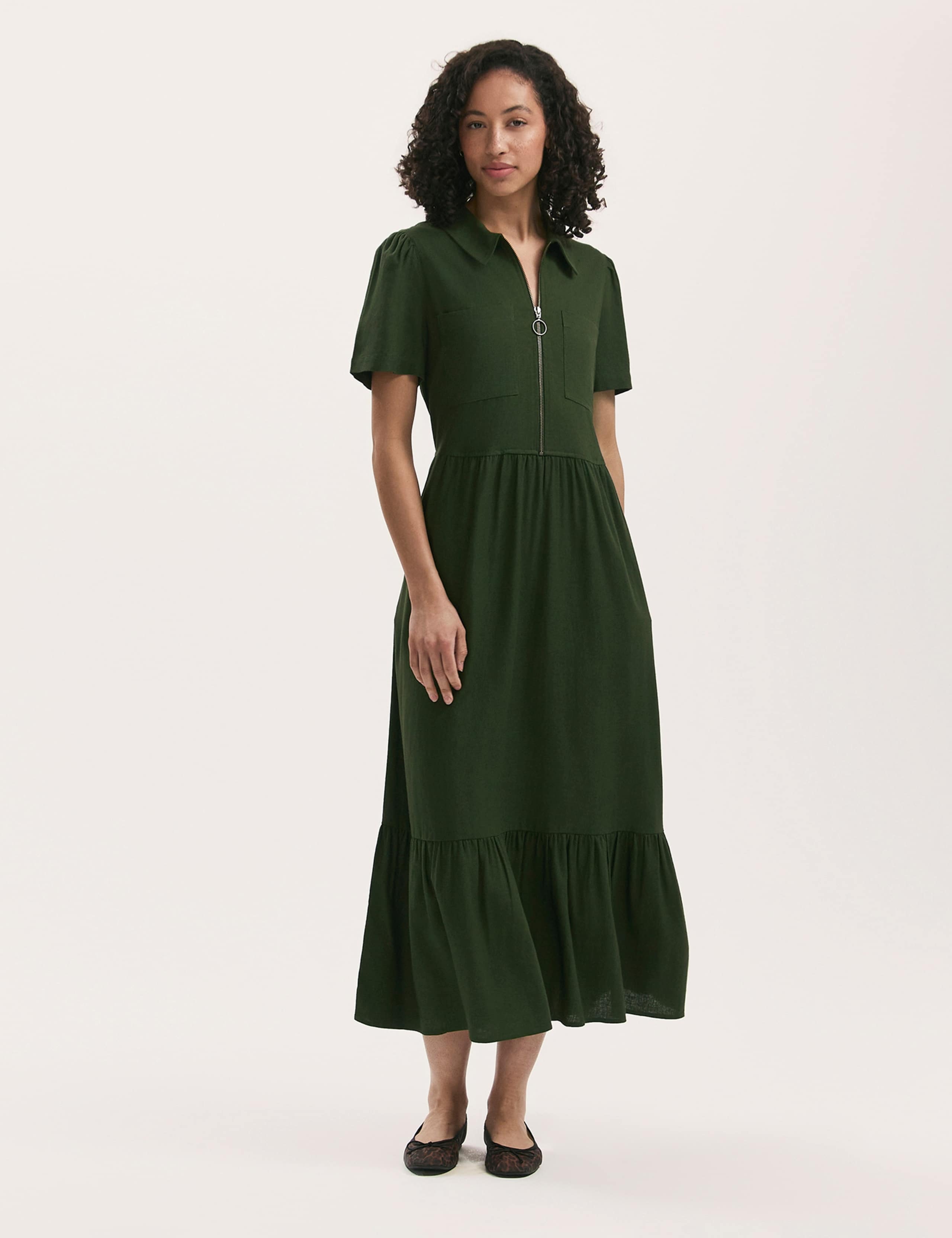 Linen Blend Midi Shirt Dress 2 of 4