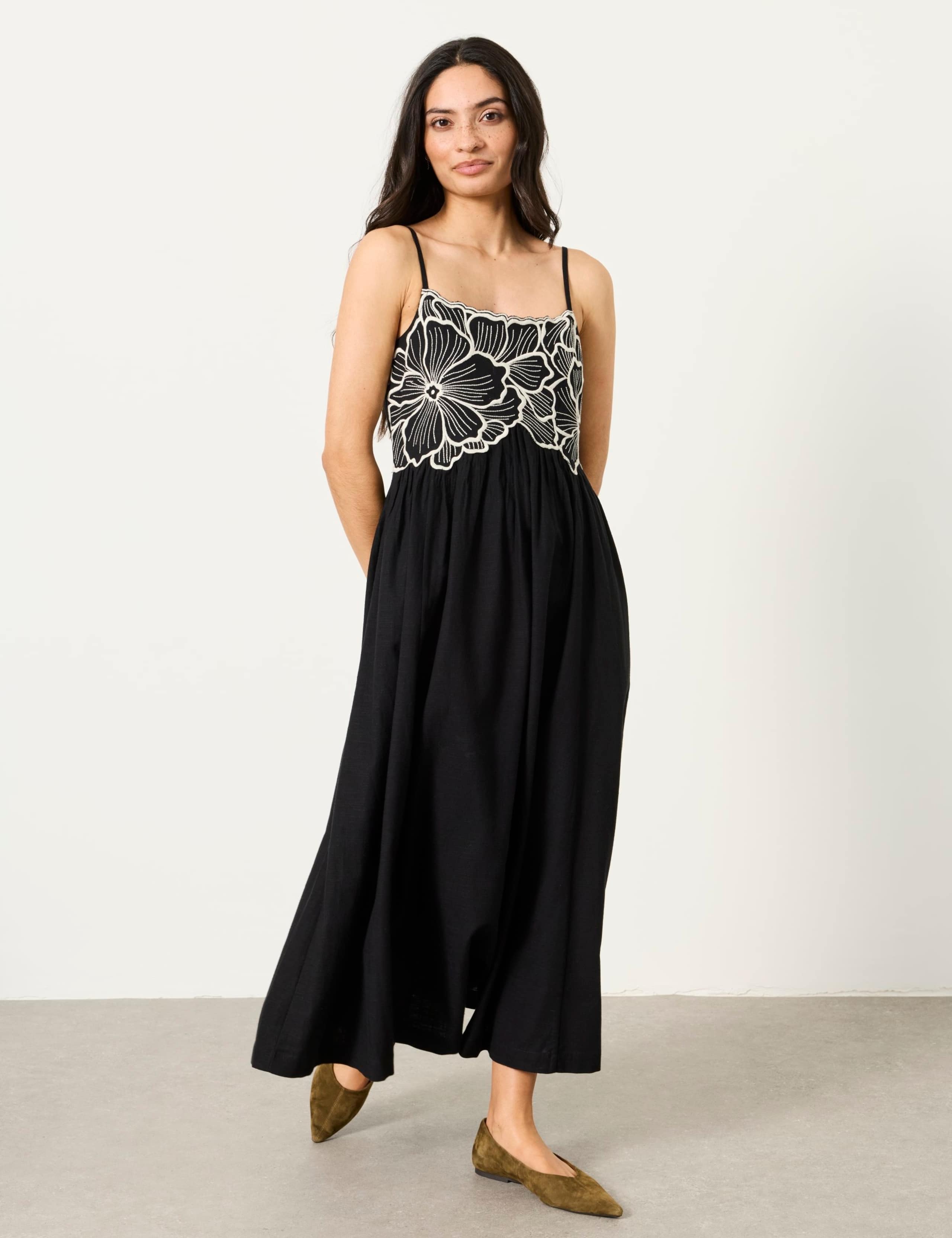 Hazel Cotton Blend Embroidered Midi Dress 1 of 5