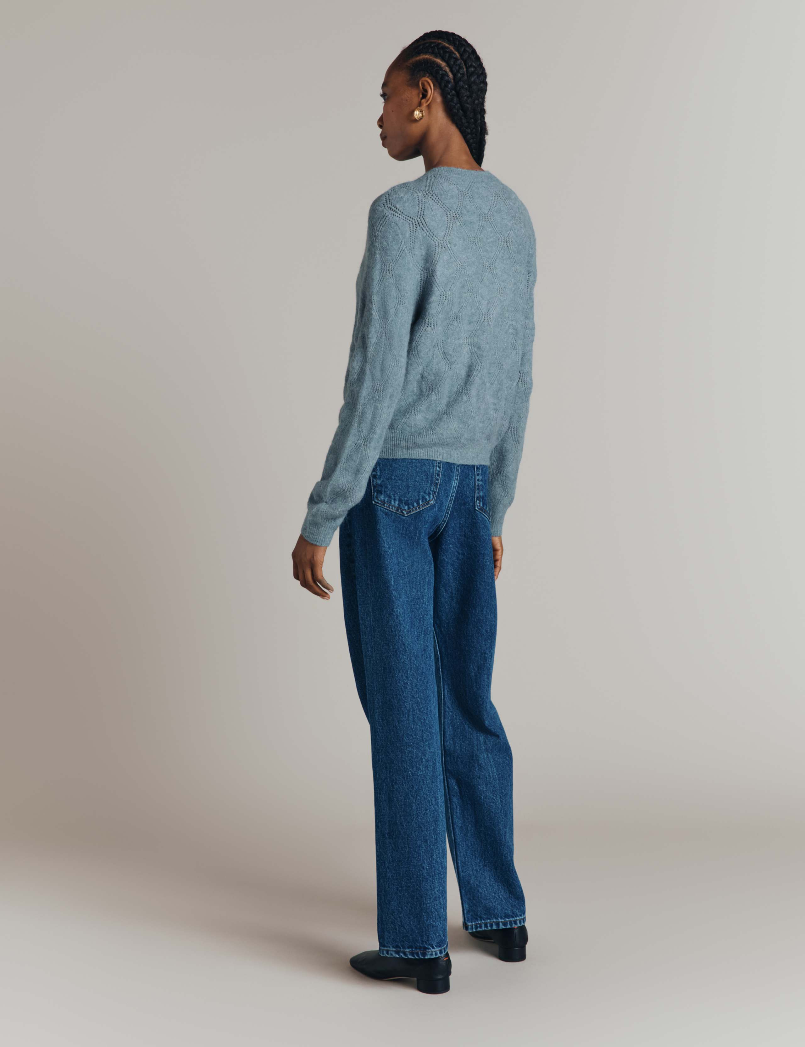 Pointelle Crew Neck Cardigan with Wool 3 of 5