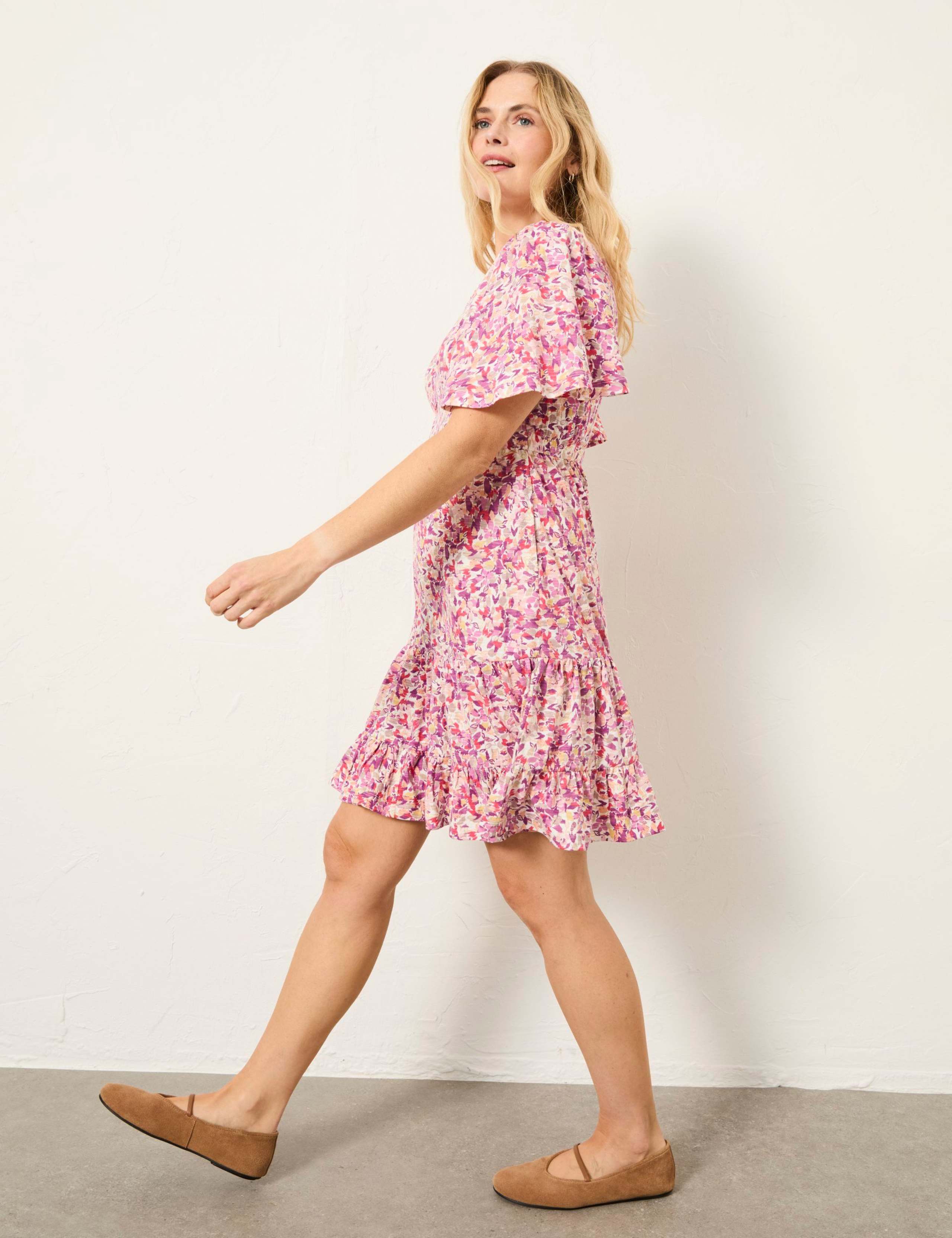 Cotton Rich Printed V-Neck Mini Tiered Dress 4 of 6