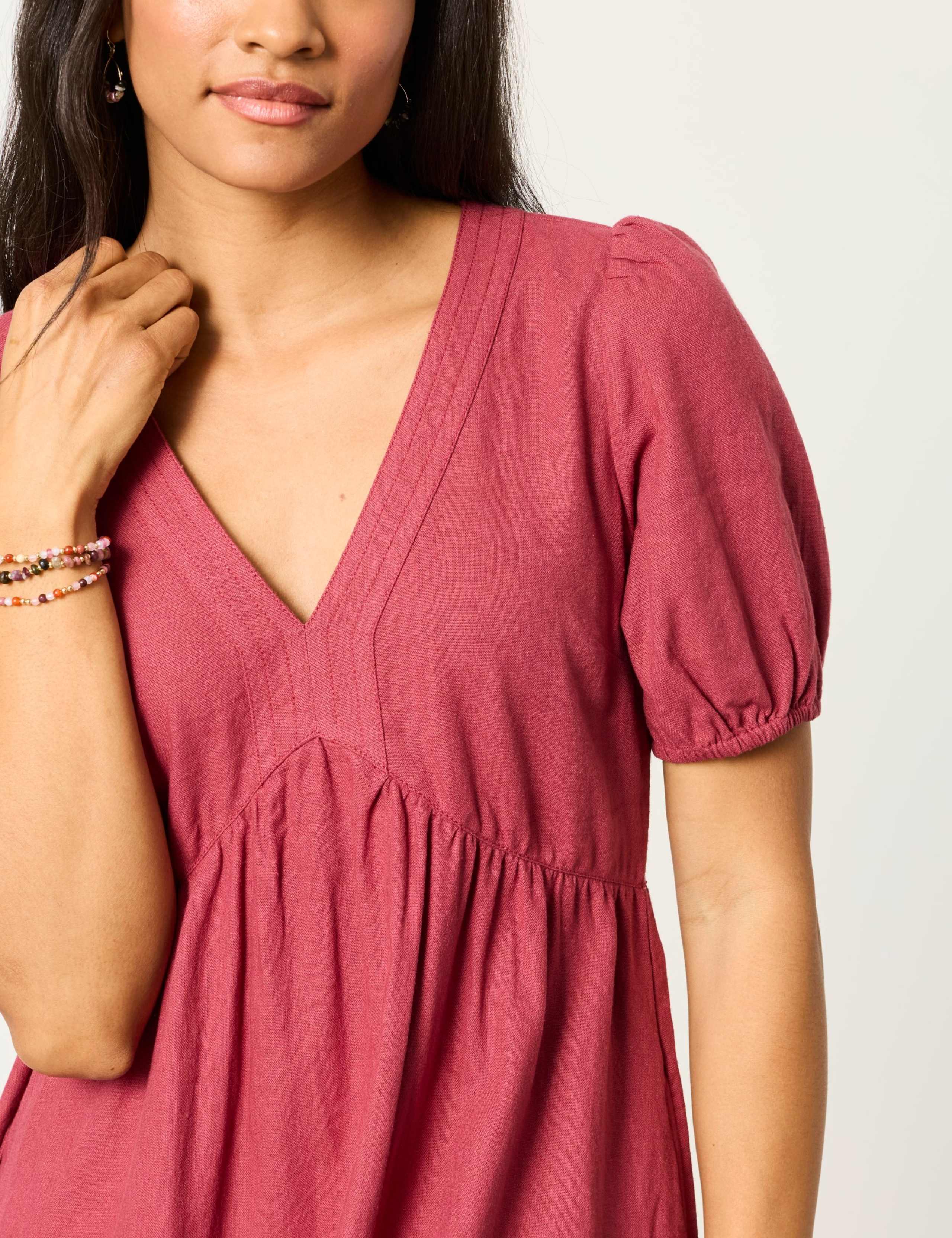 Linen Rich V-Neck Midi Waisted Dress 6 of 6