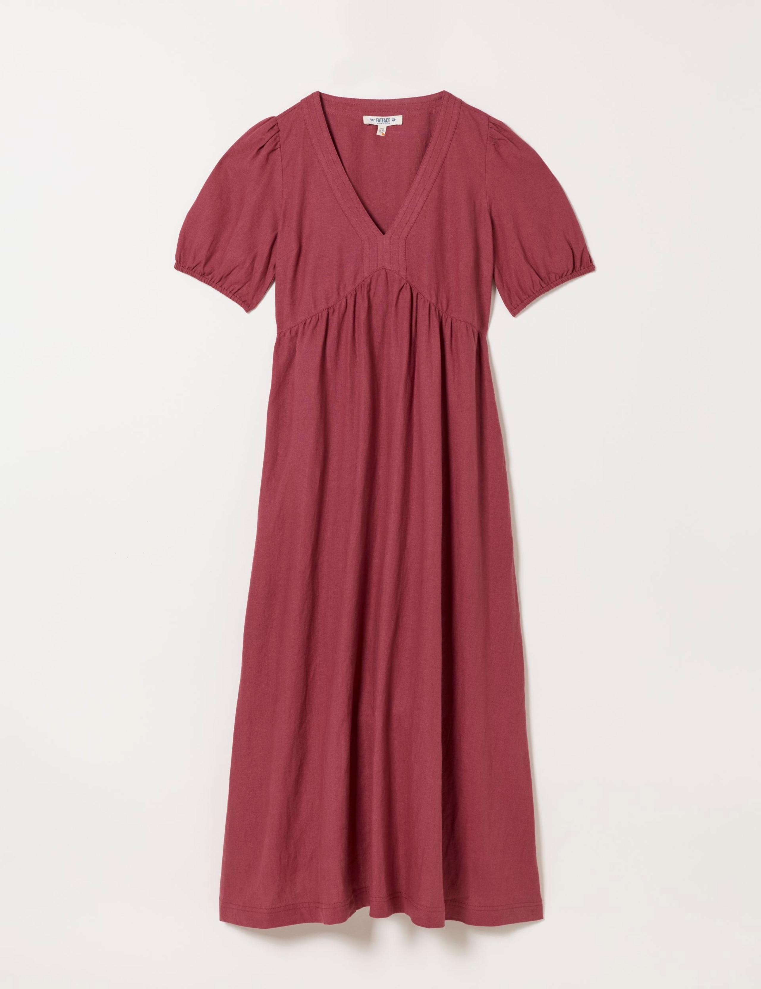 Linen Rich V-Neck Midi Waisted Dress 2 of 6
