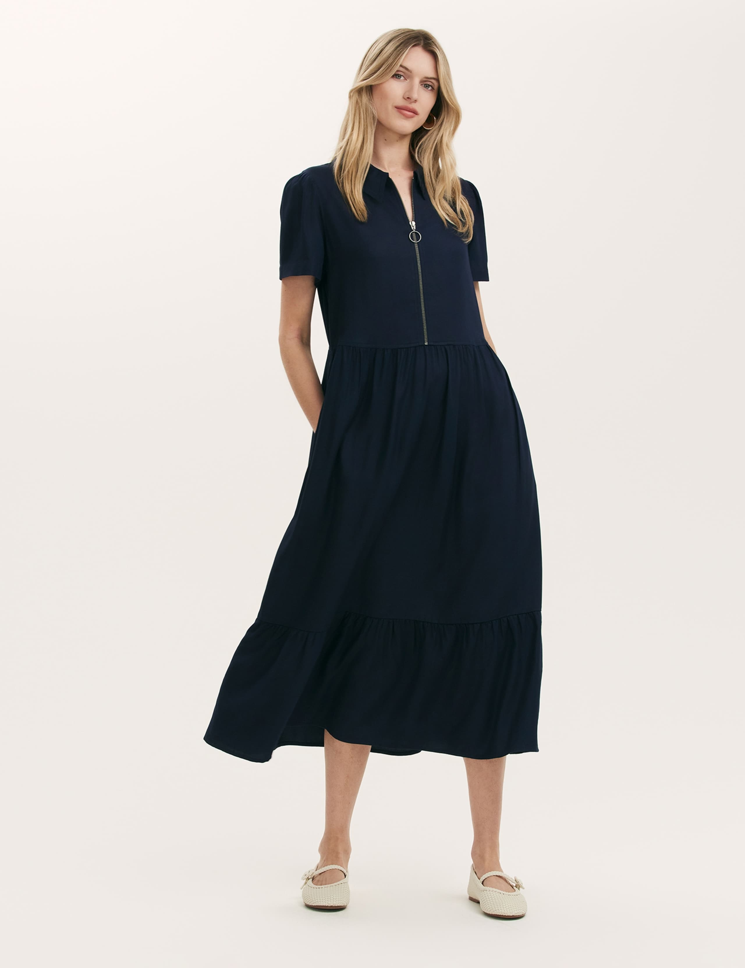 Zip Up Midi Shirt Dress 2 of 5