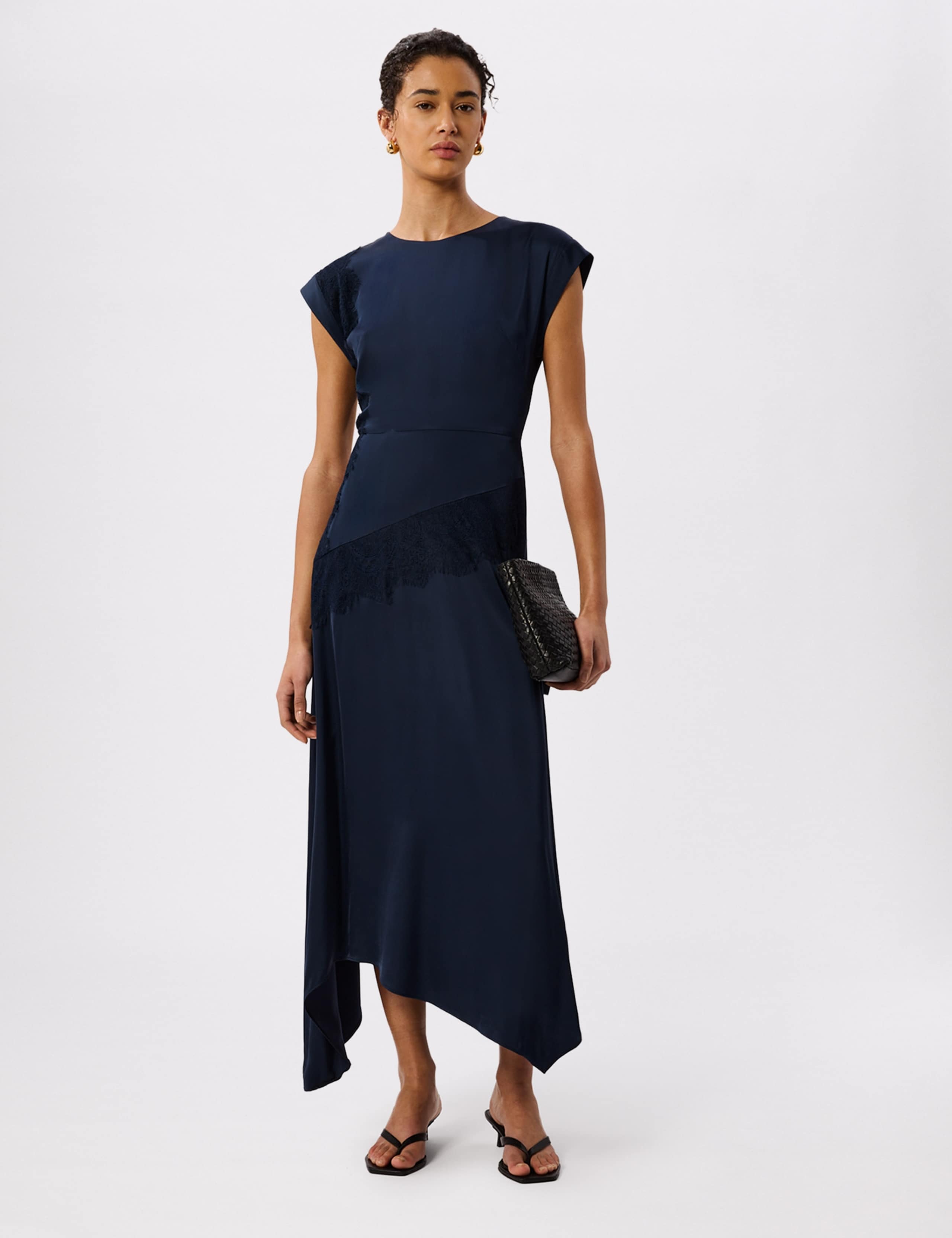 Lace Insert Crew Neck Midi Column Dress 1 of 4