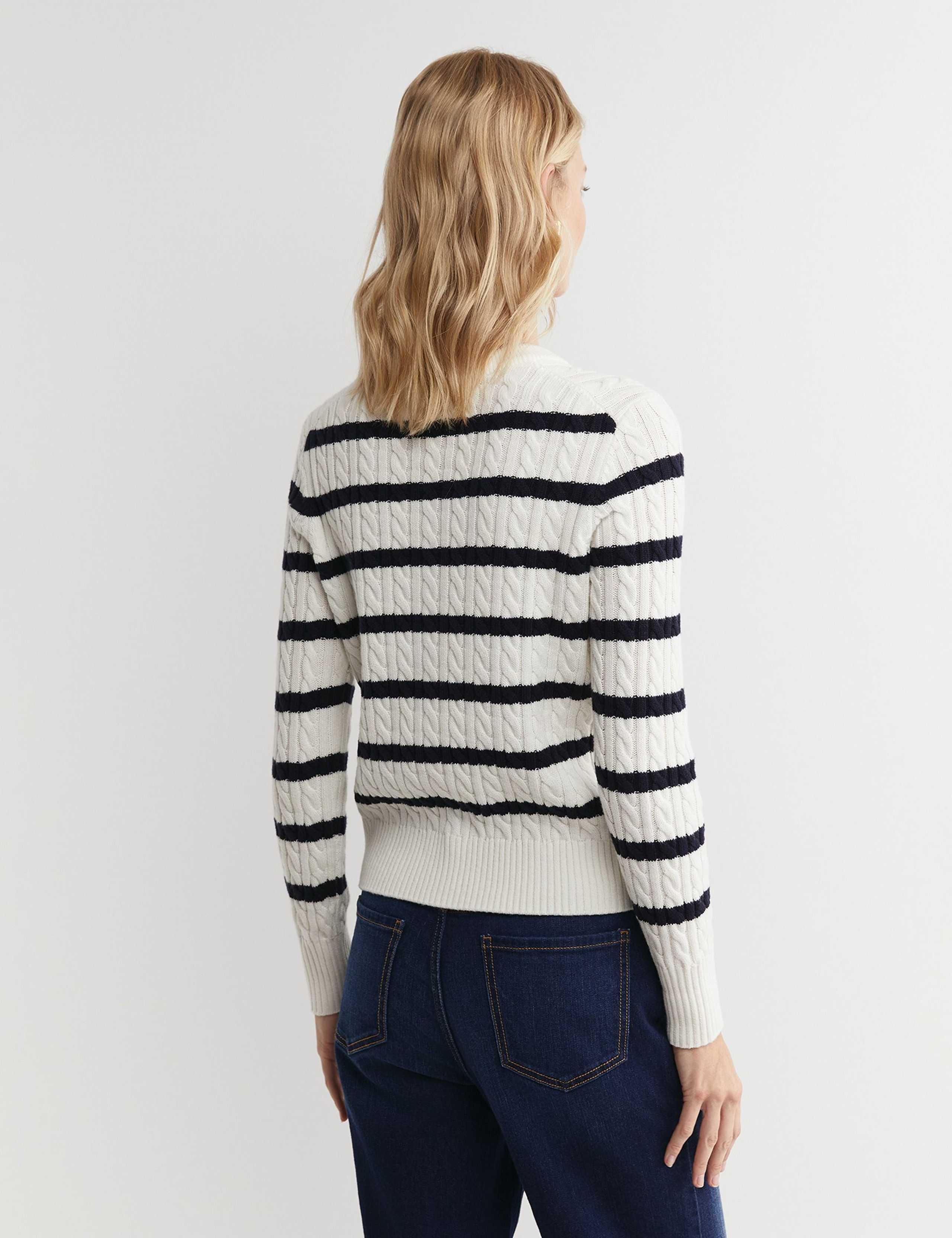 Merino Wool Blend Cable Knit Striped Cardigan 4 of 4
