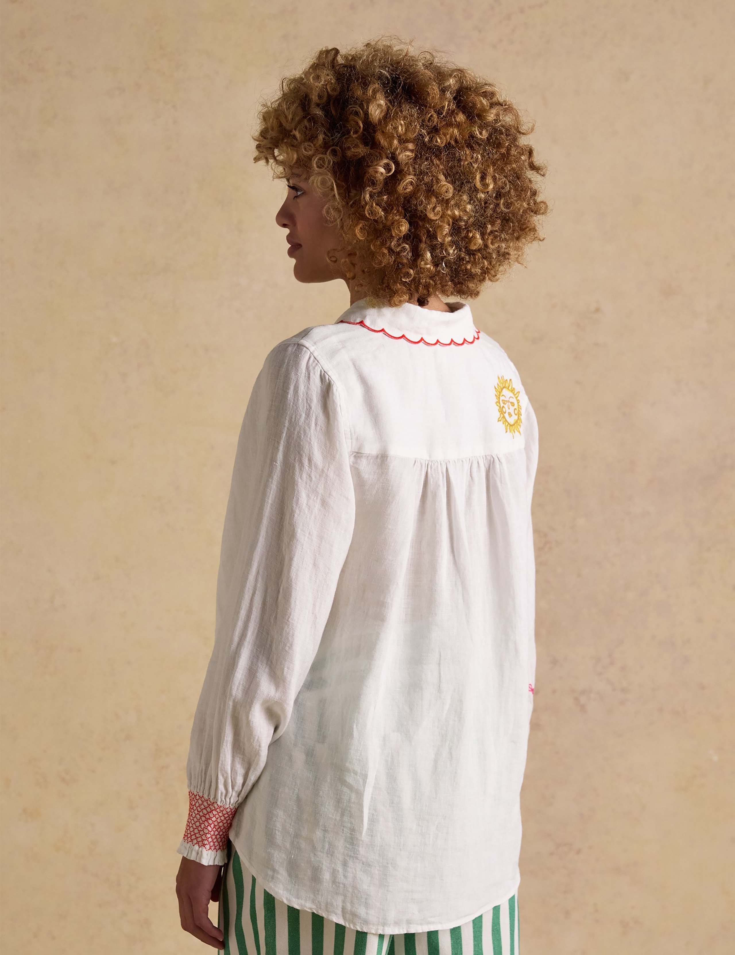 Pure Linen Embroidered Collared Shirt 3 of 9