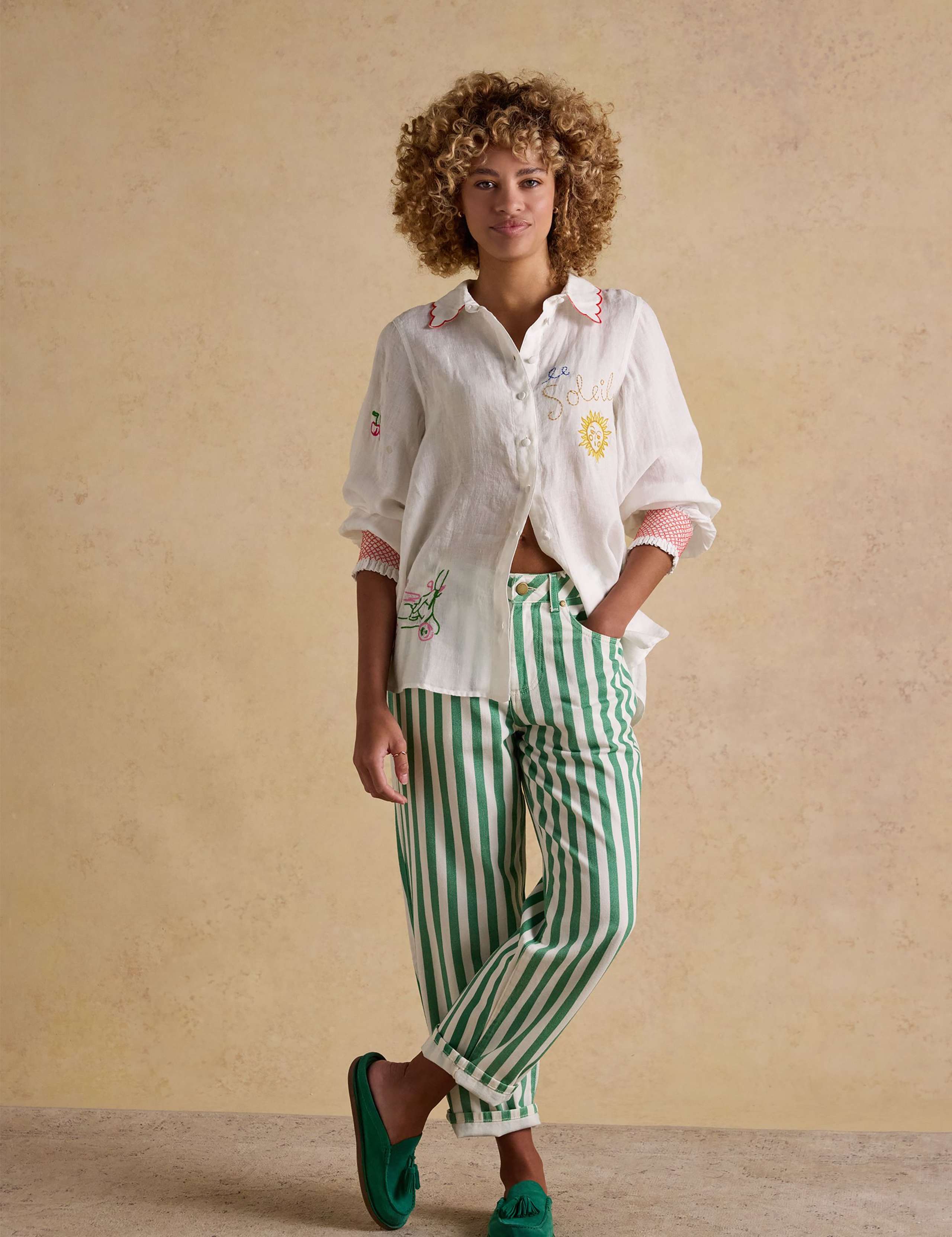 Pure Linen Embroidered Collared Shirt 4 of 9