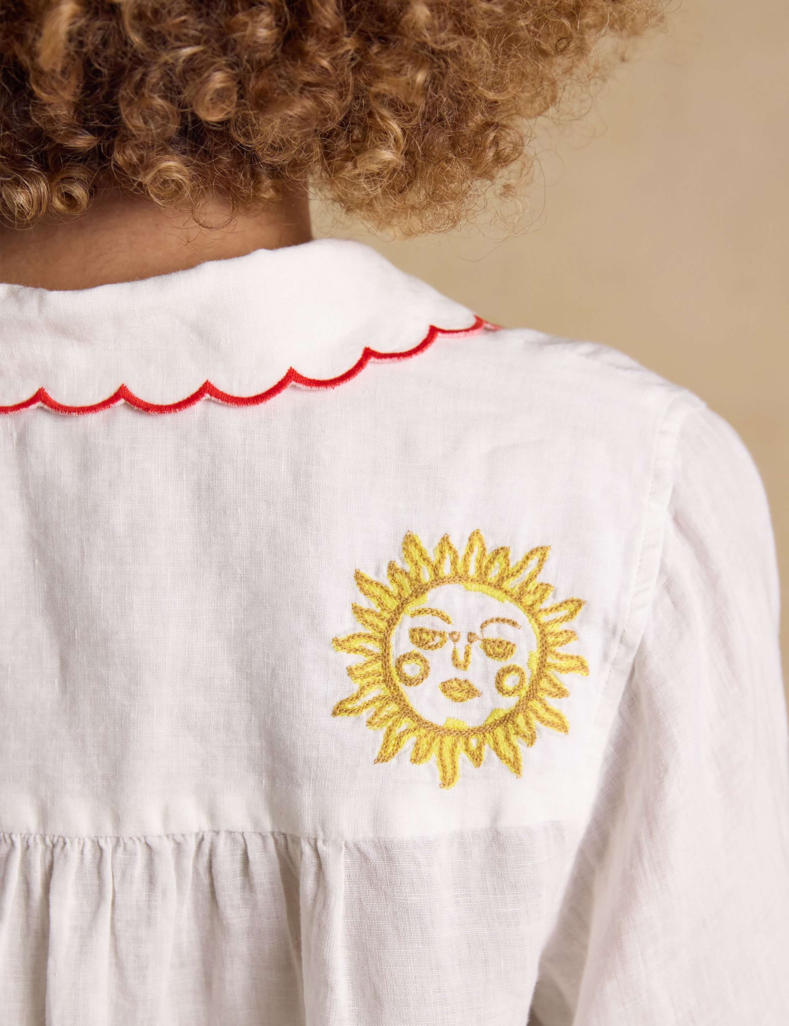 Pure Linen Embroidered Collared Shirt 5 of 9