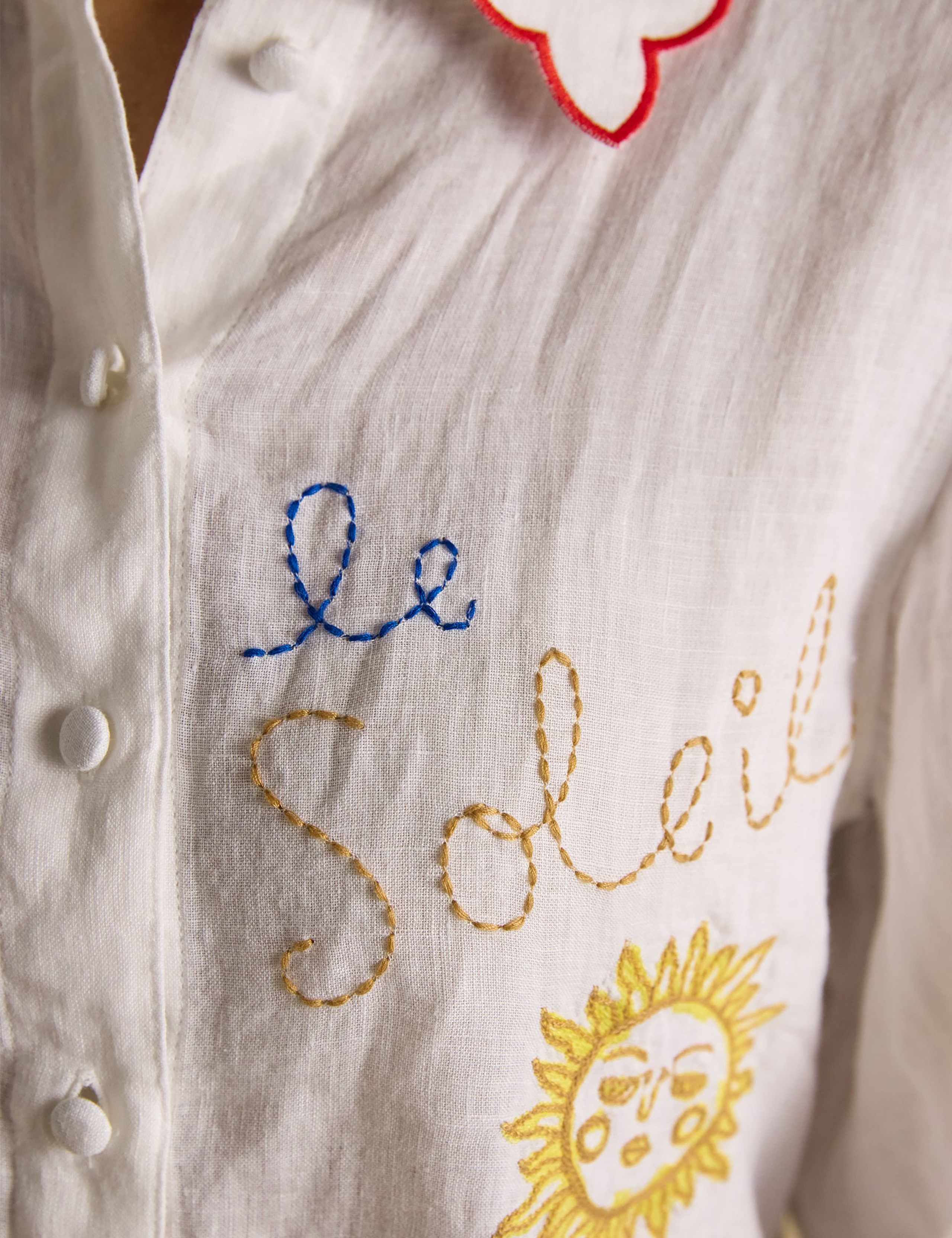 Pure Linen Embroidered Collared Shirt 6 of 9