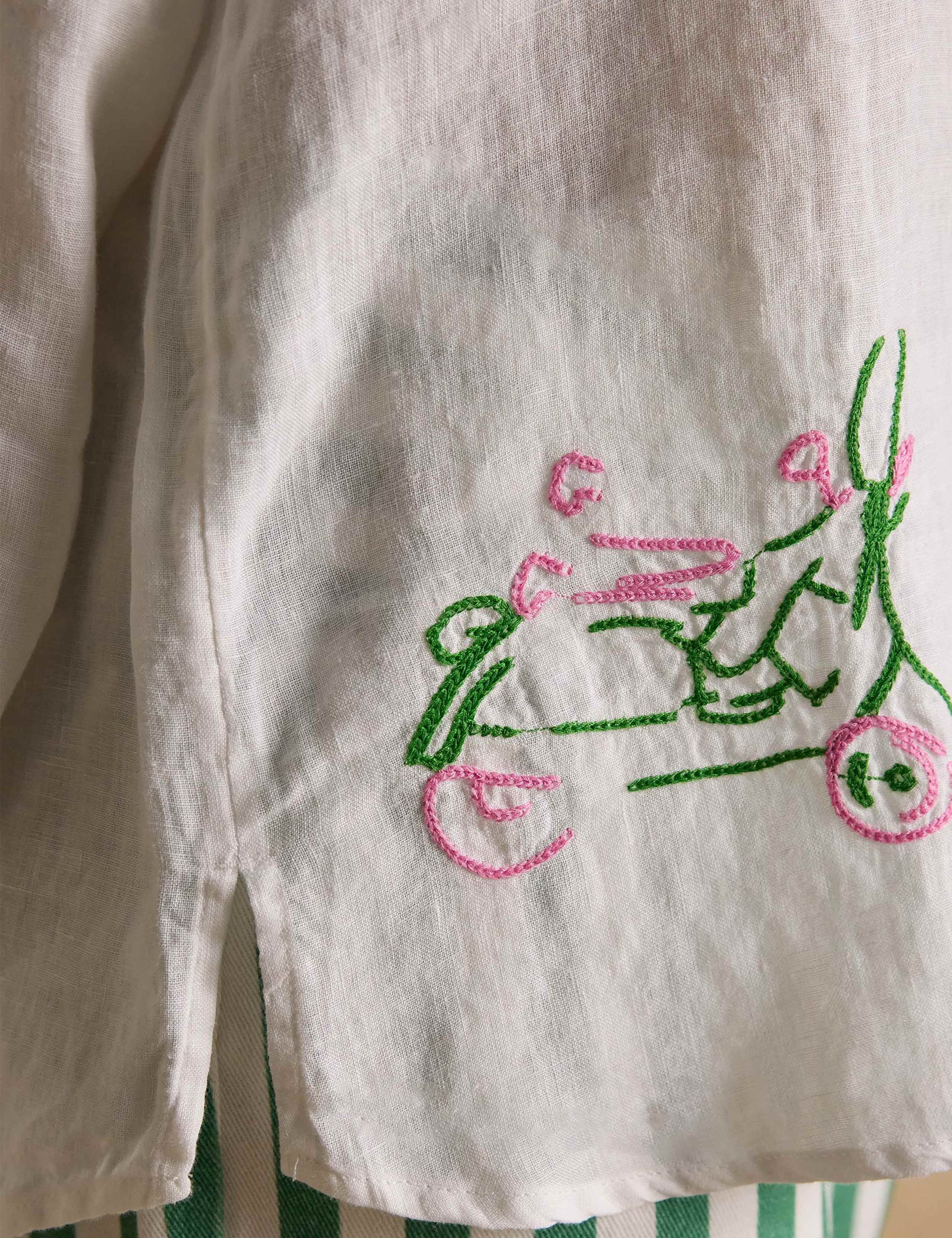 Pure Linen Embroidered Collared Shirt 9 of 9