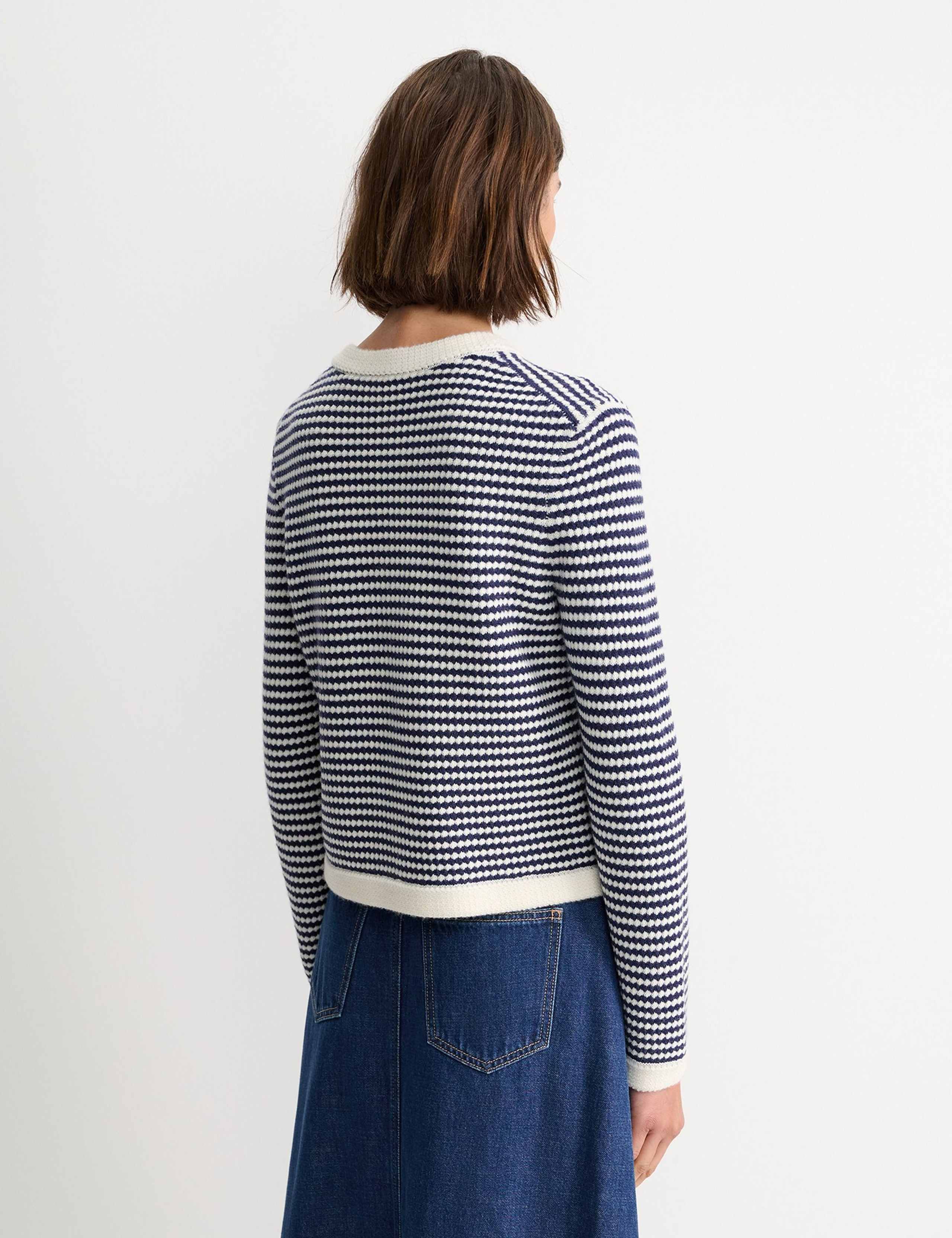 Wool Blend Striped Crew Neck Cardigan 5 of 5