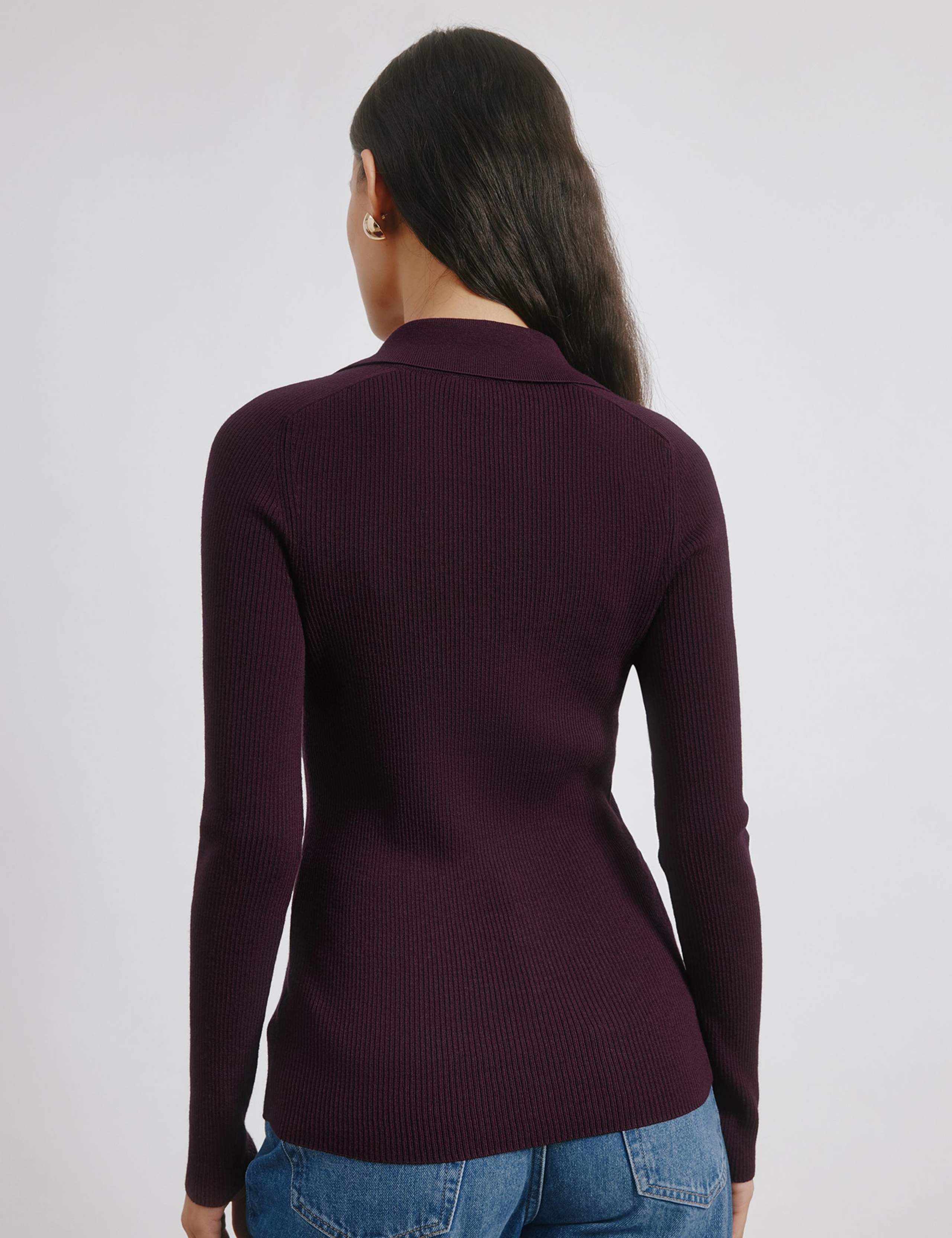 Ribbed Collared V-Neck Button Top 3 of 4