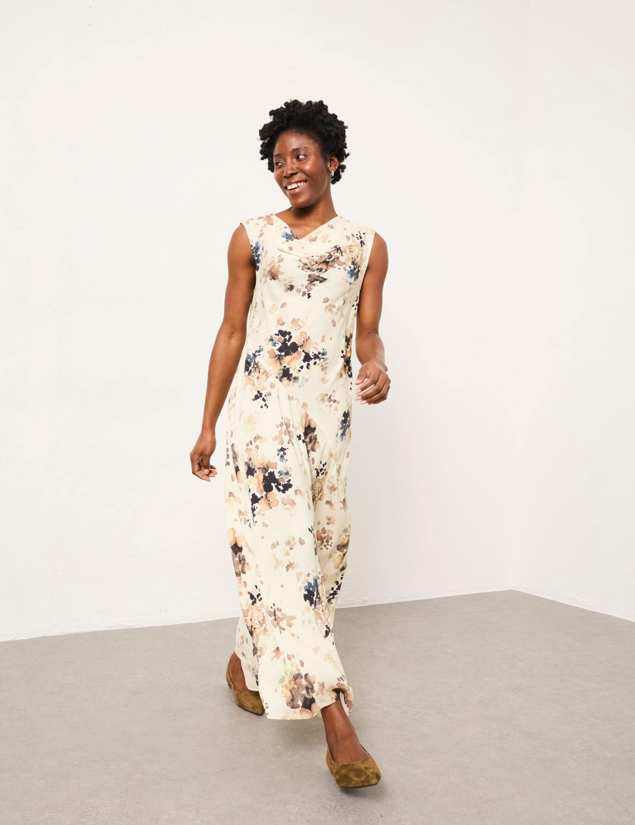 Floral Cowl Neck Midi Skater Dress 1 of 5