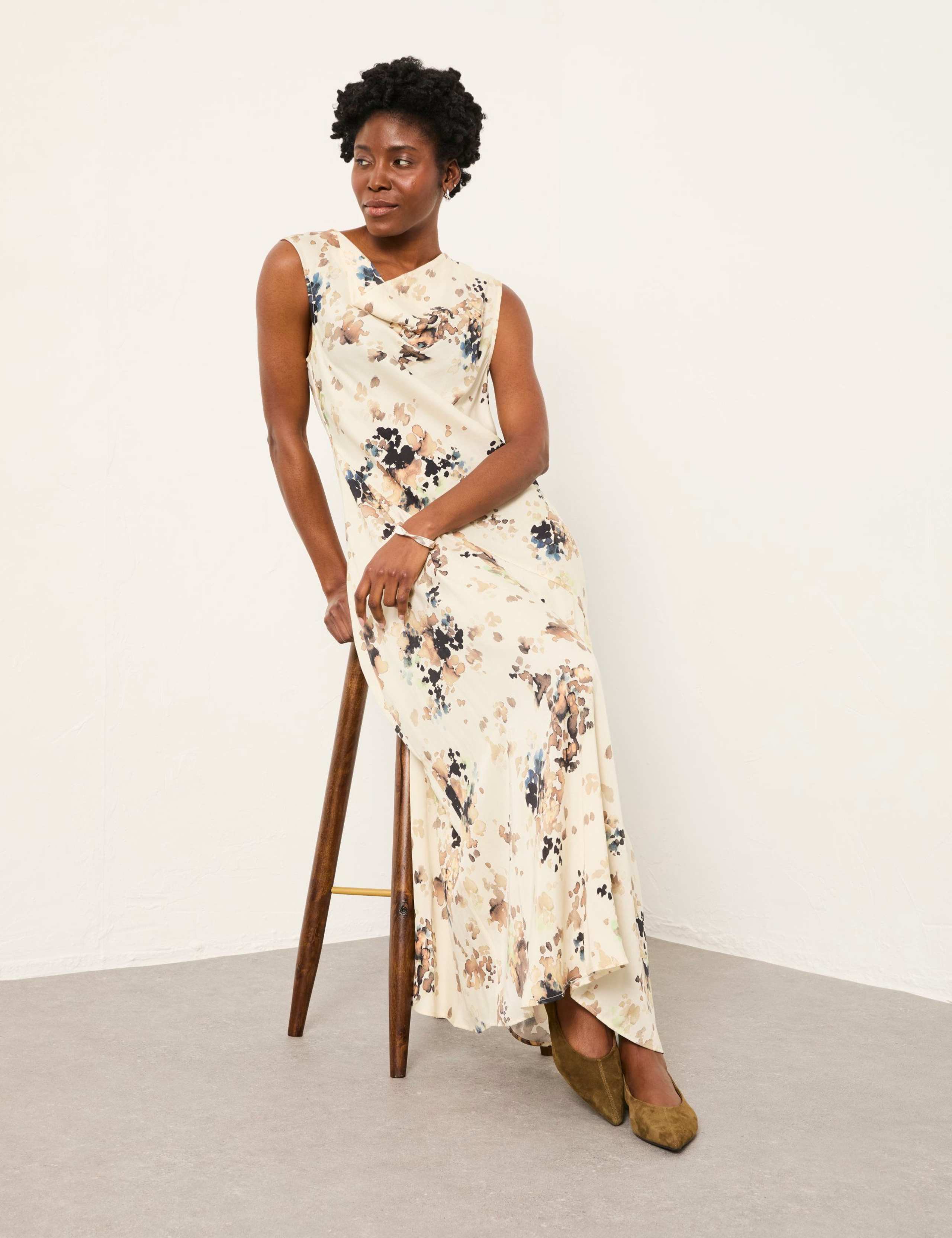 Floral Cowl Neck Midi Skater Dress 3 of 5