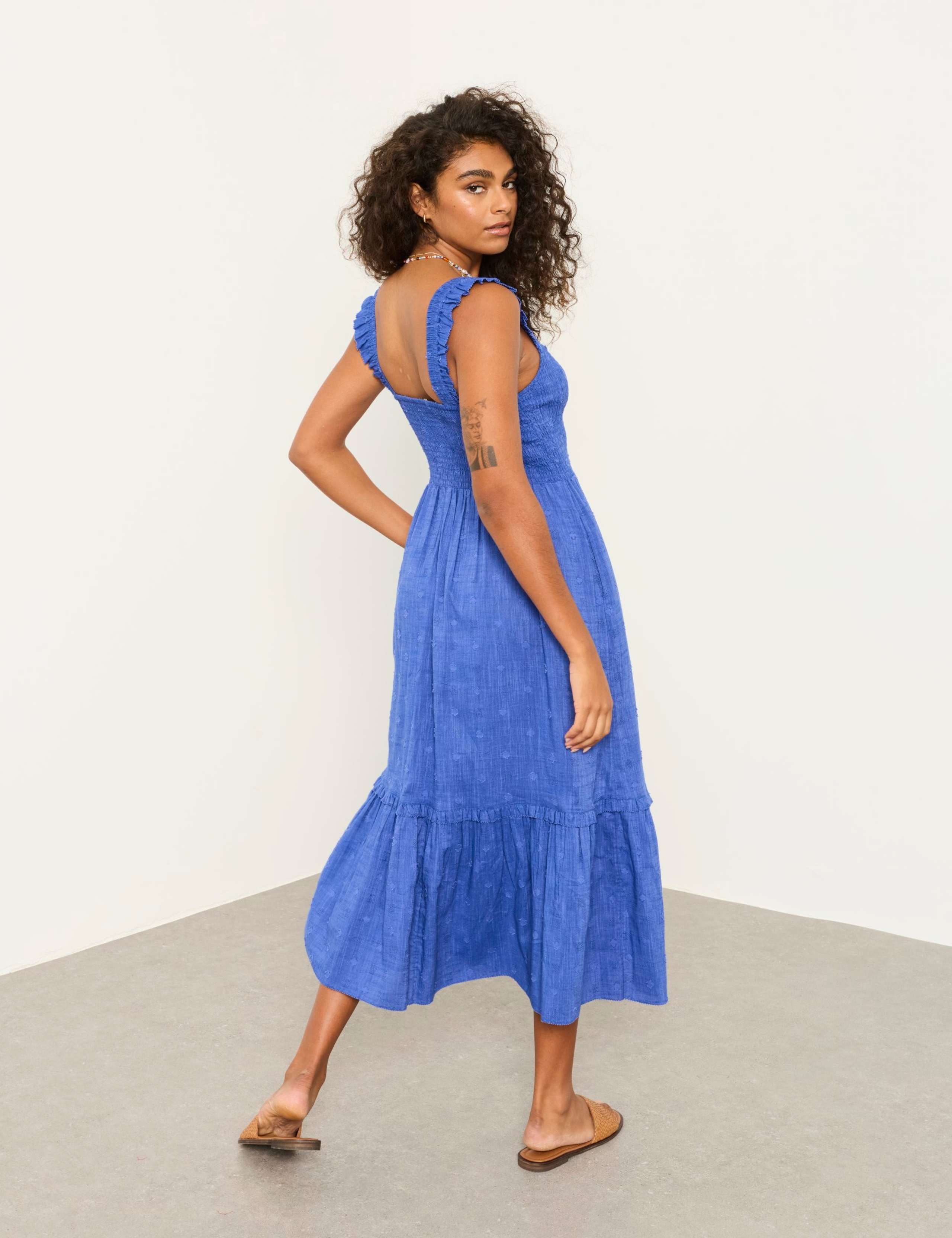 Cotton Blend Square Neck Midi Tiered Dress 3 of 6
