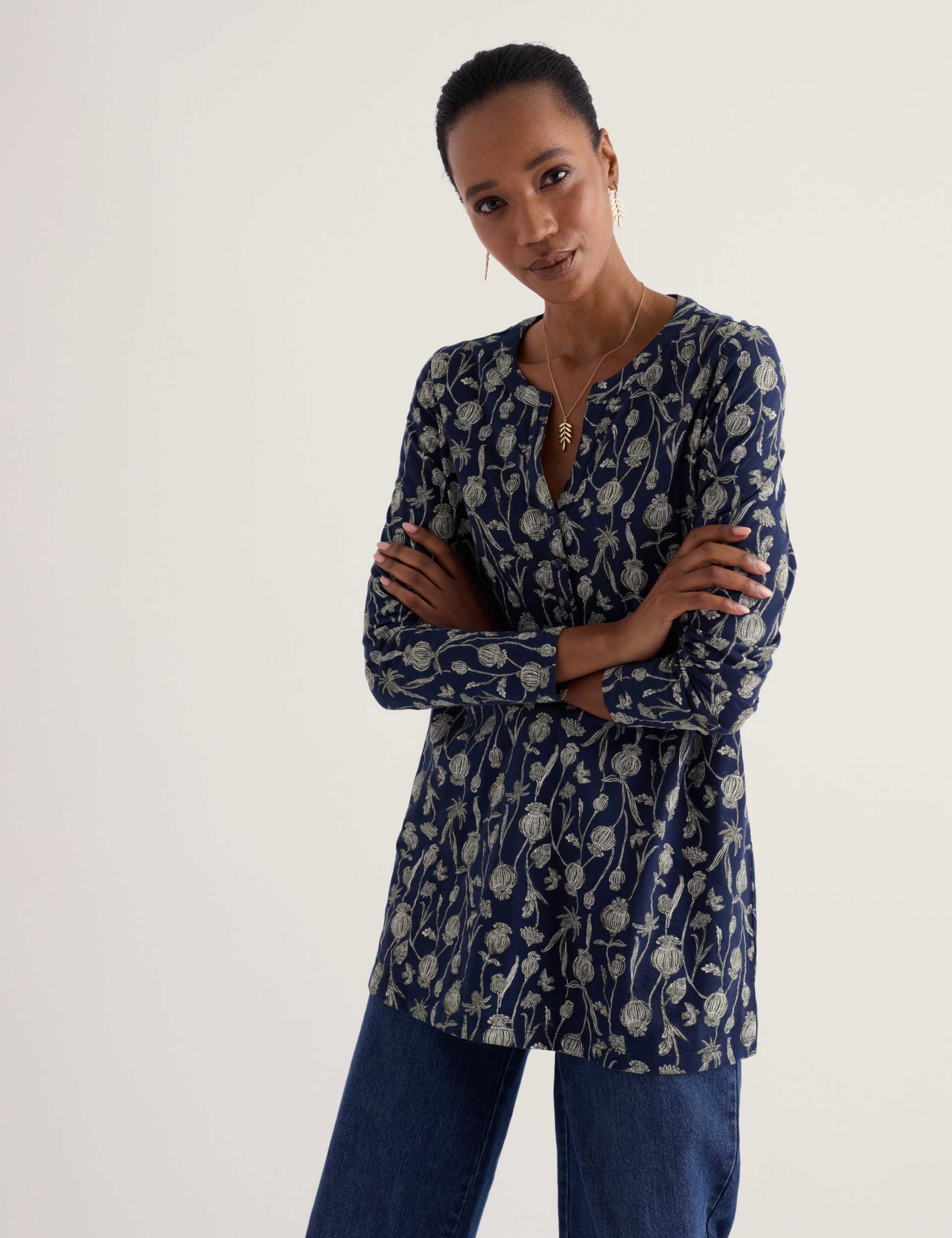 Pure Cotton Floral Notch Neck Tunic 4 of 5