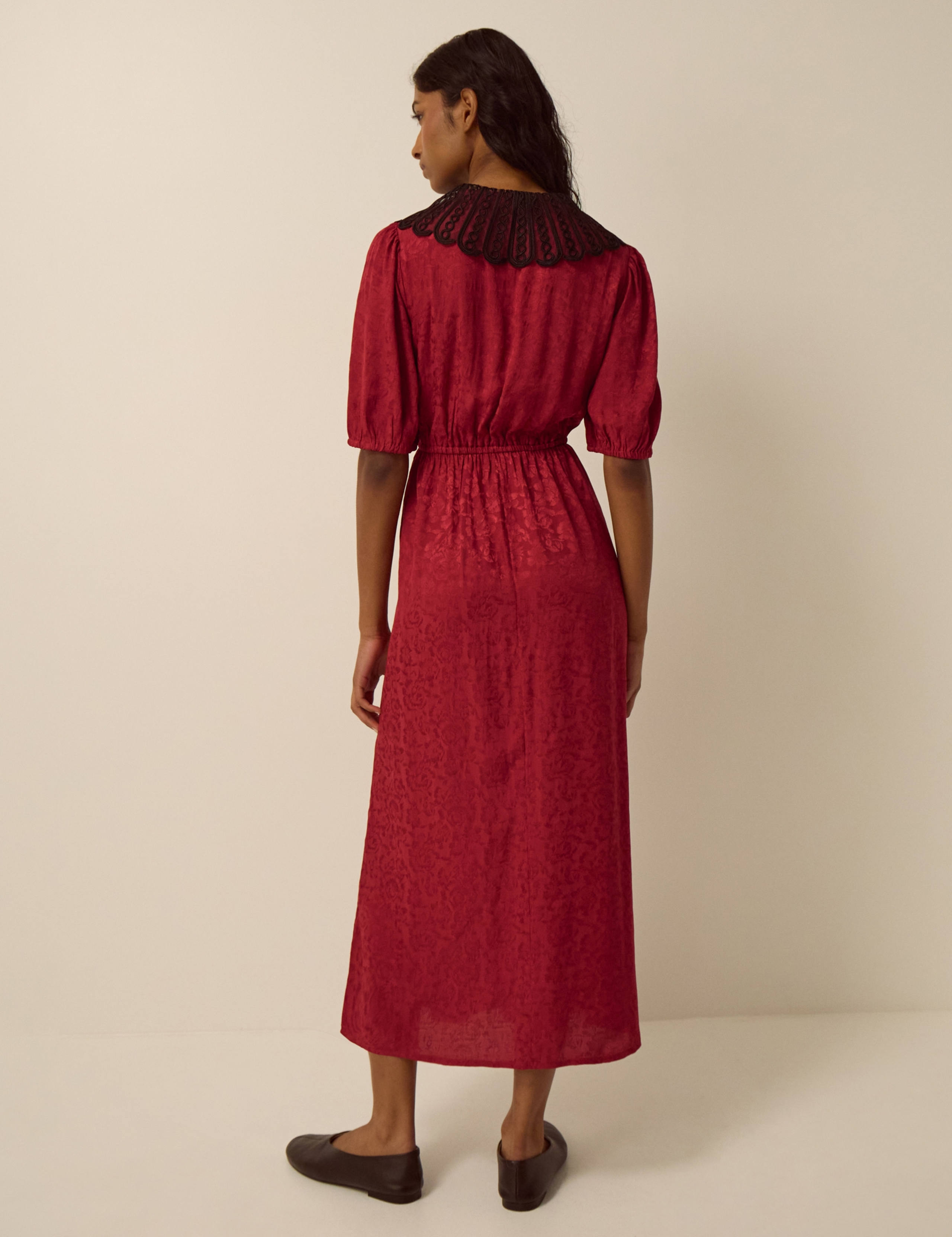 Jacquard V Neck Tie Waist Midi Dress 3 of 5