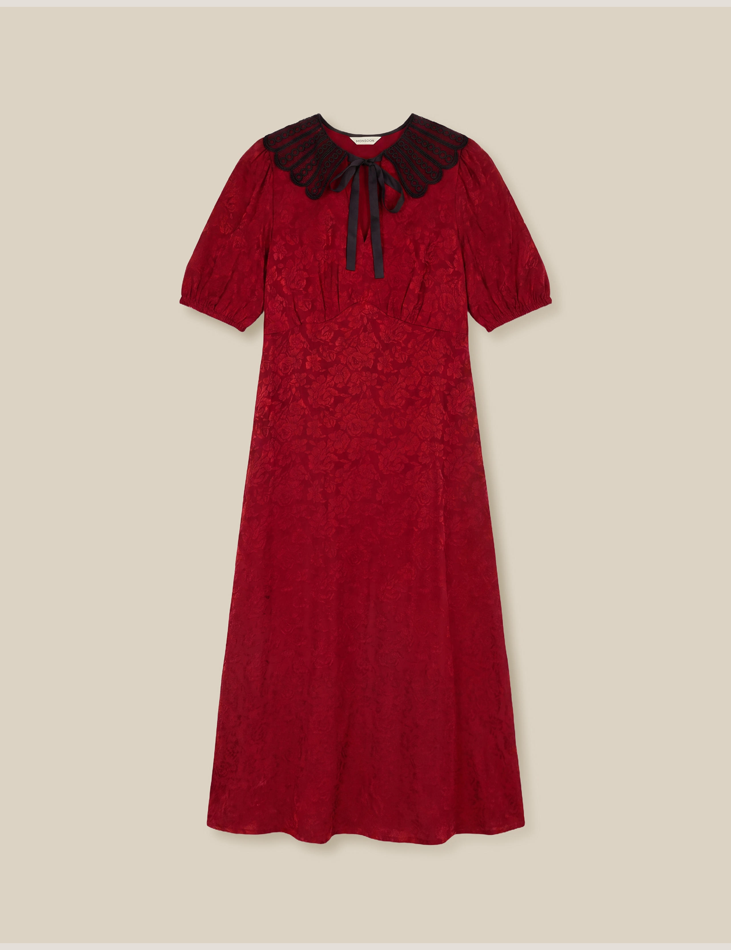 Jacquard V Neck Tie Waist Midi Dress 2 of 5