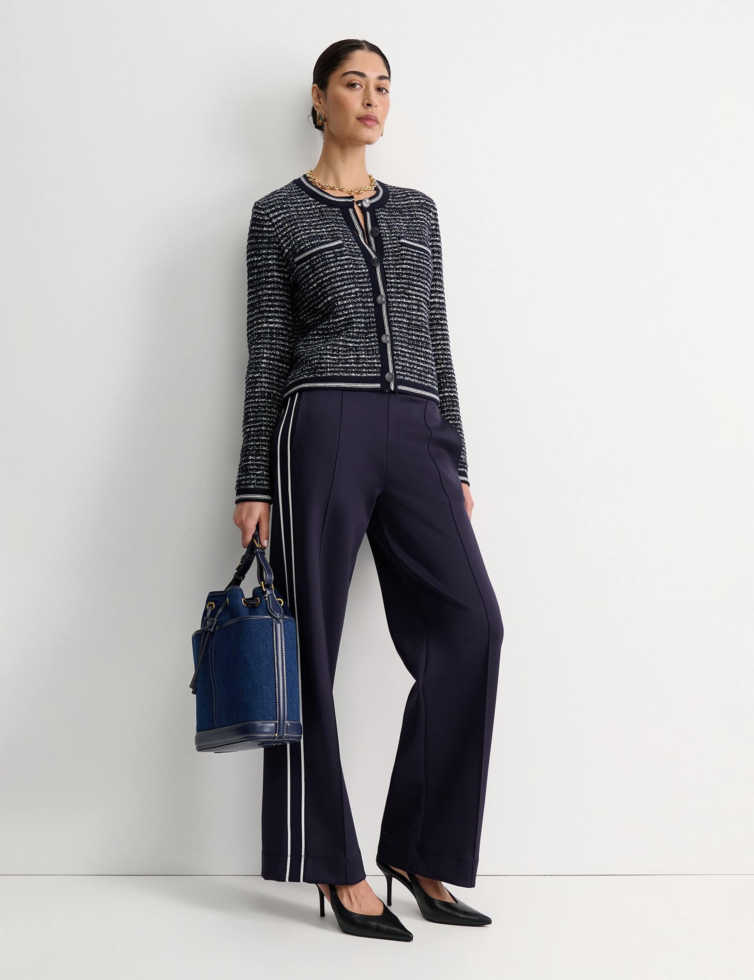 Wool Blend Textured Crew Neck Cardigan 2 of 4