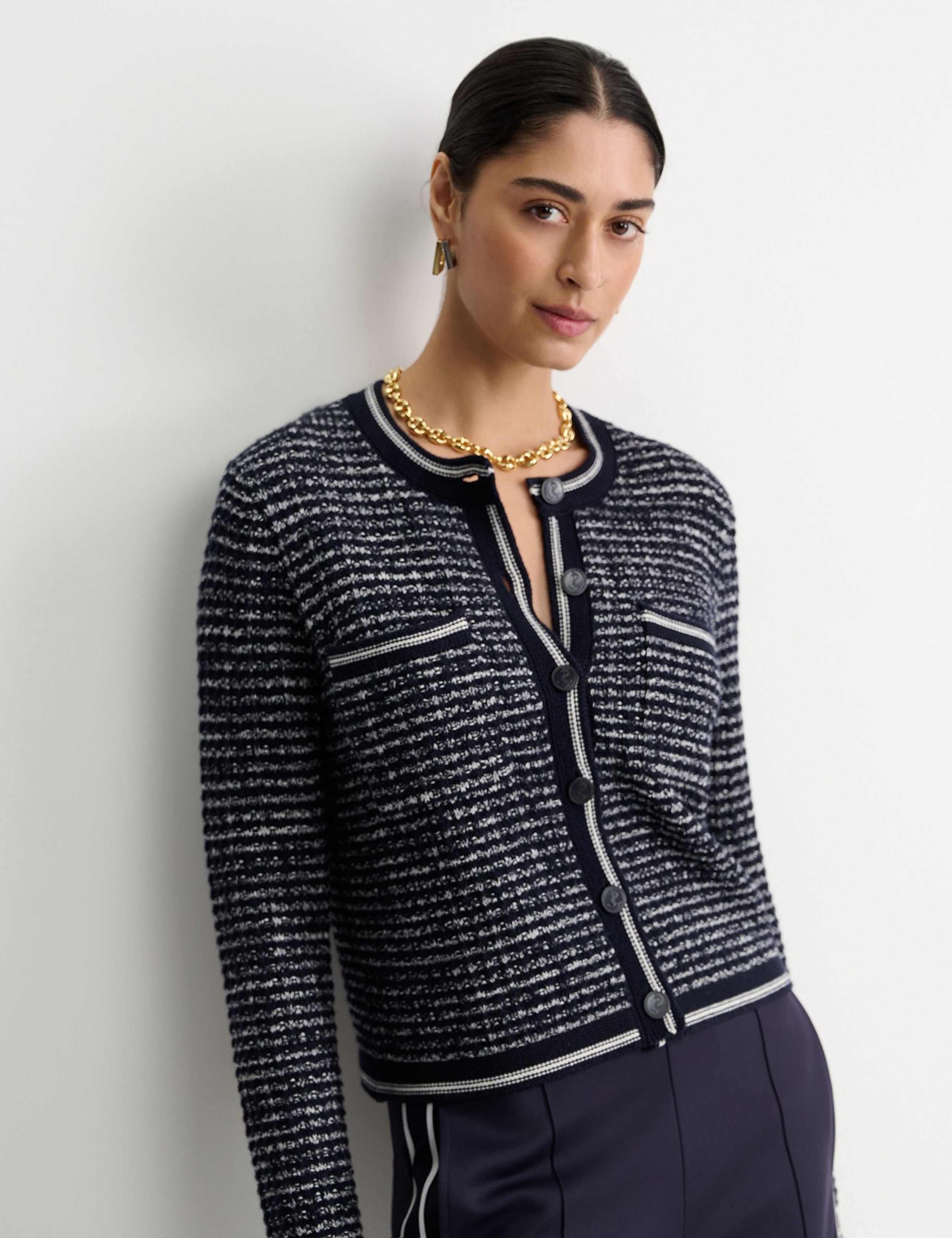 Wool Blend Textured Crew Neck Cardigan 3 of 4