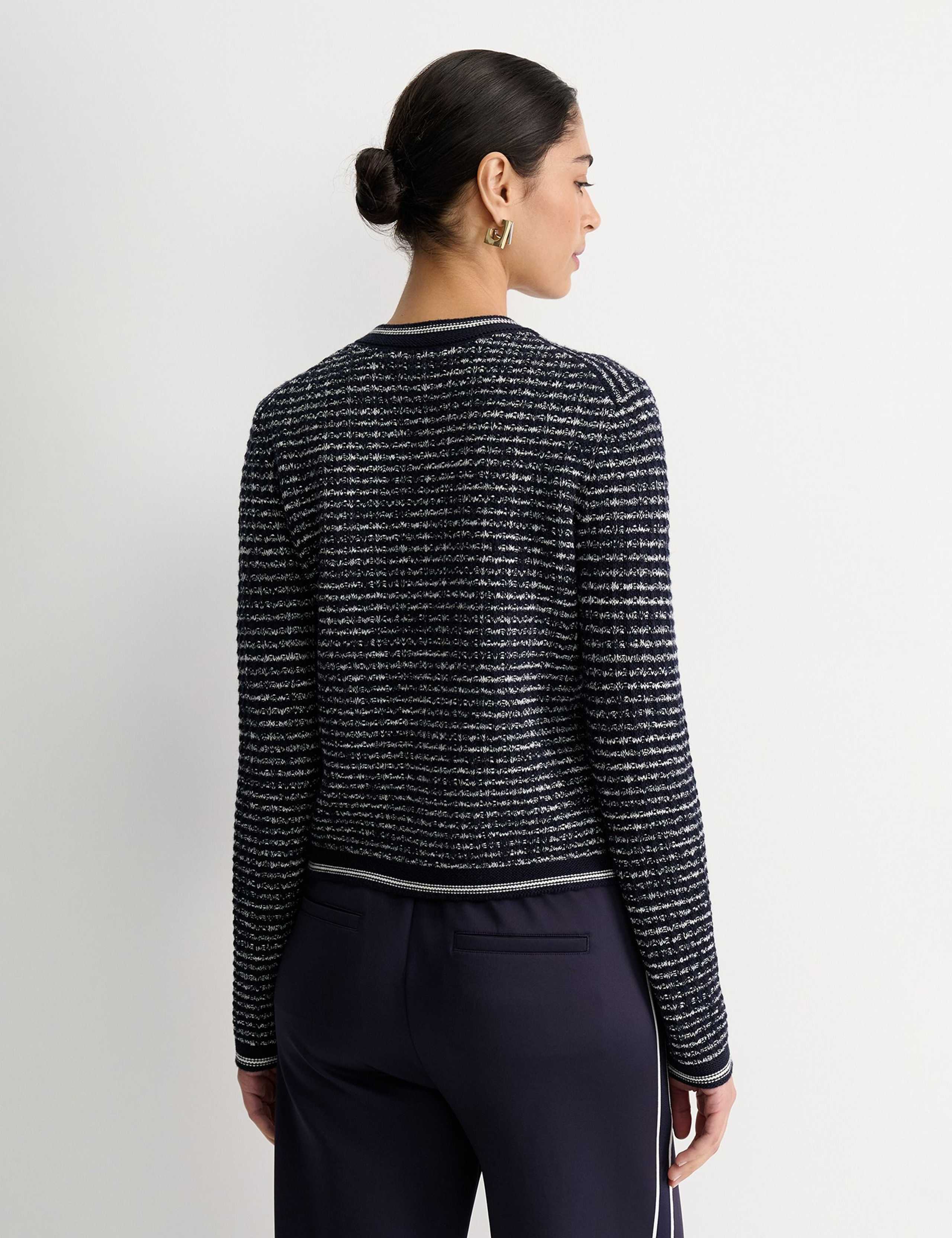 Wool Blend Textured Crew Neck Cardigan 4 of 4
