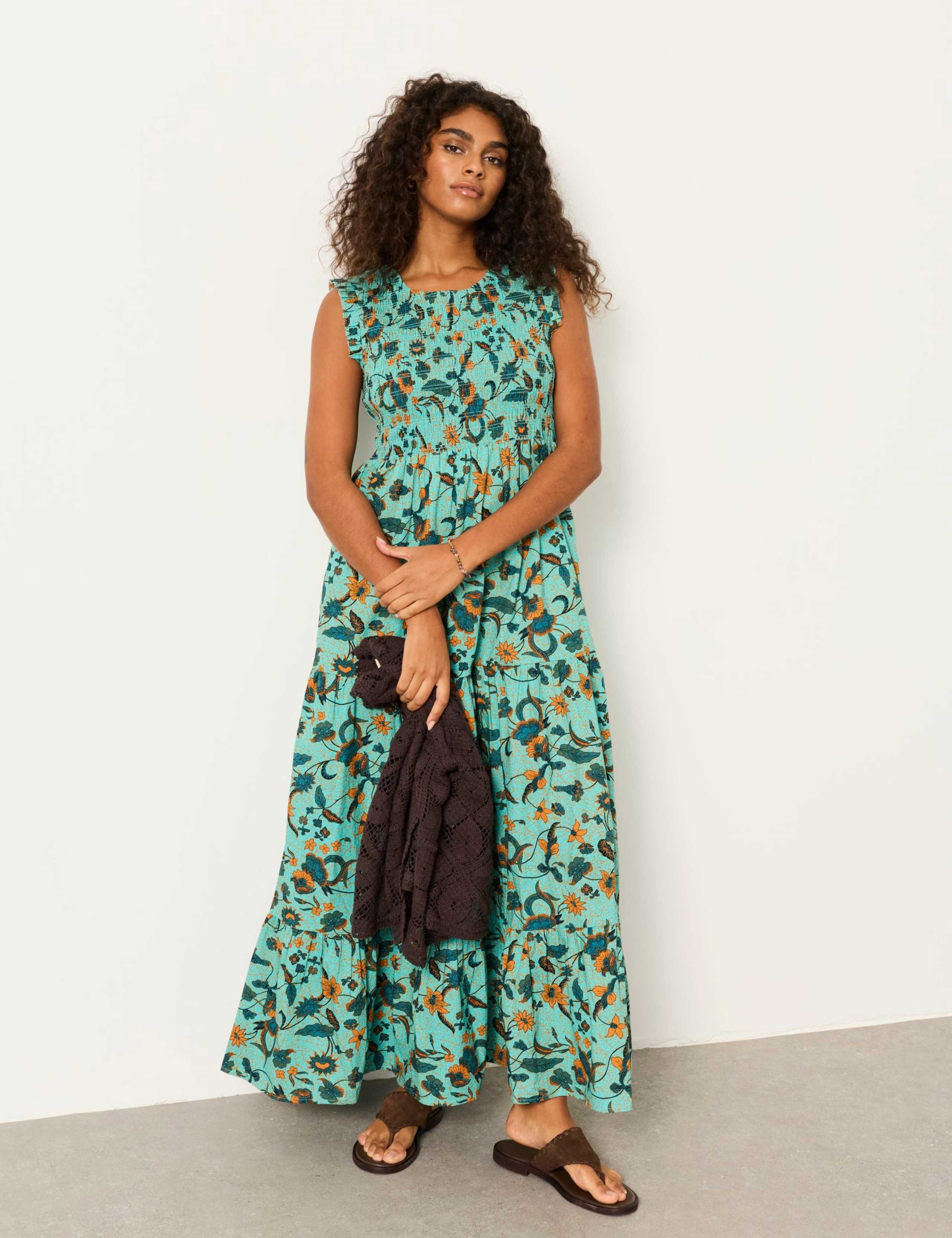 Pure Cotton Floral Maxi Tiered Dress 4 of 6