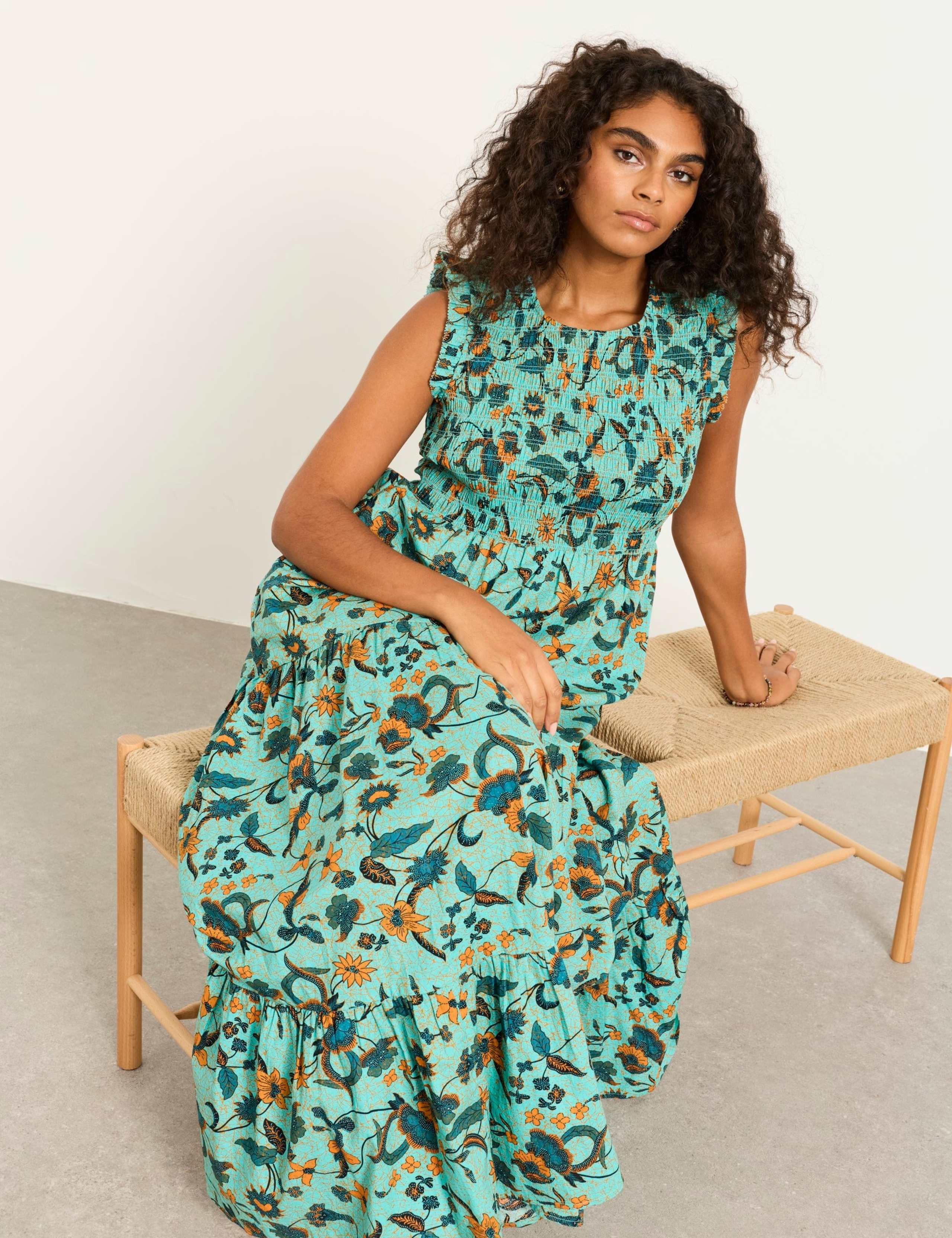Pure Cotton Floral Maxi Tiered Dress 5 of 6
