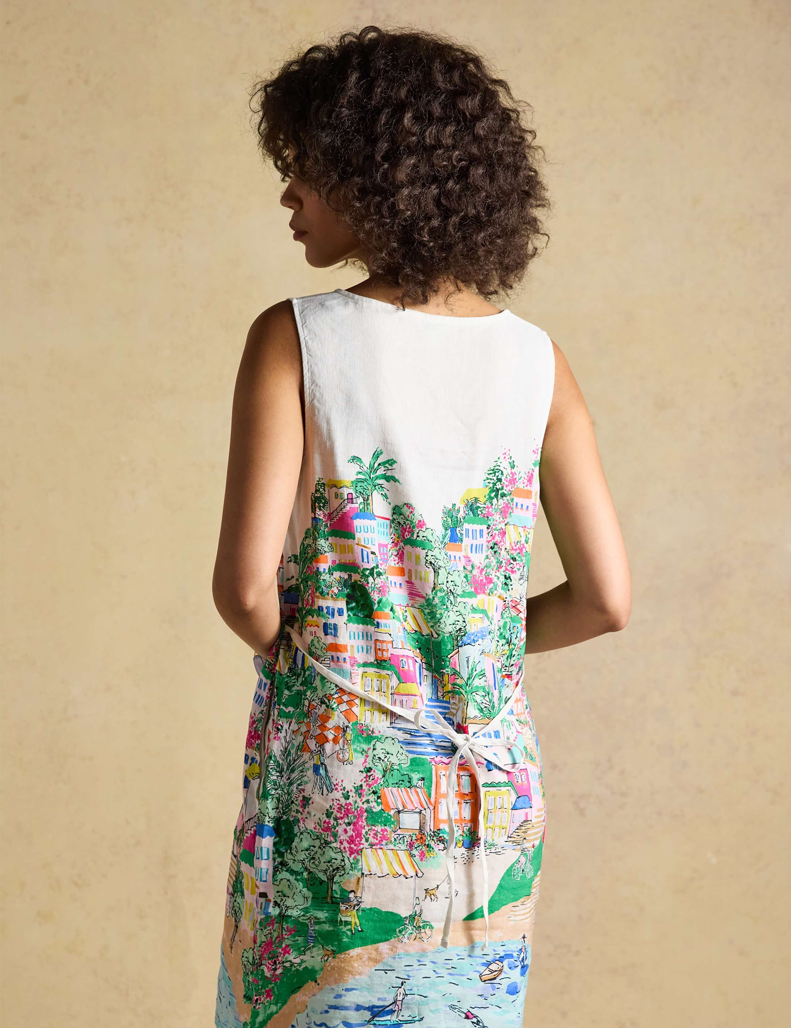 Linen Blend Printed V-Neck Mini Shift Dress 4 of 9