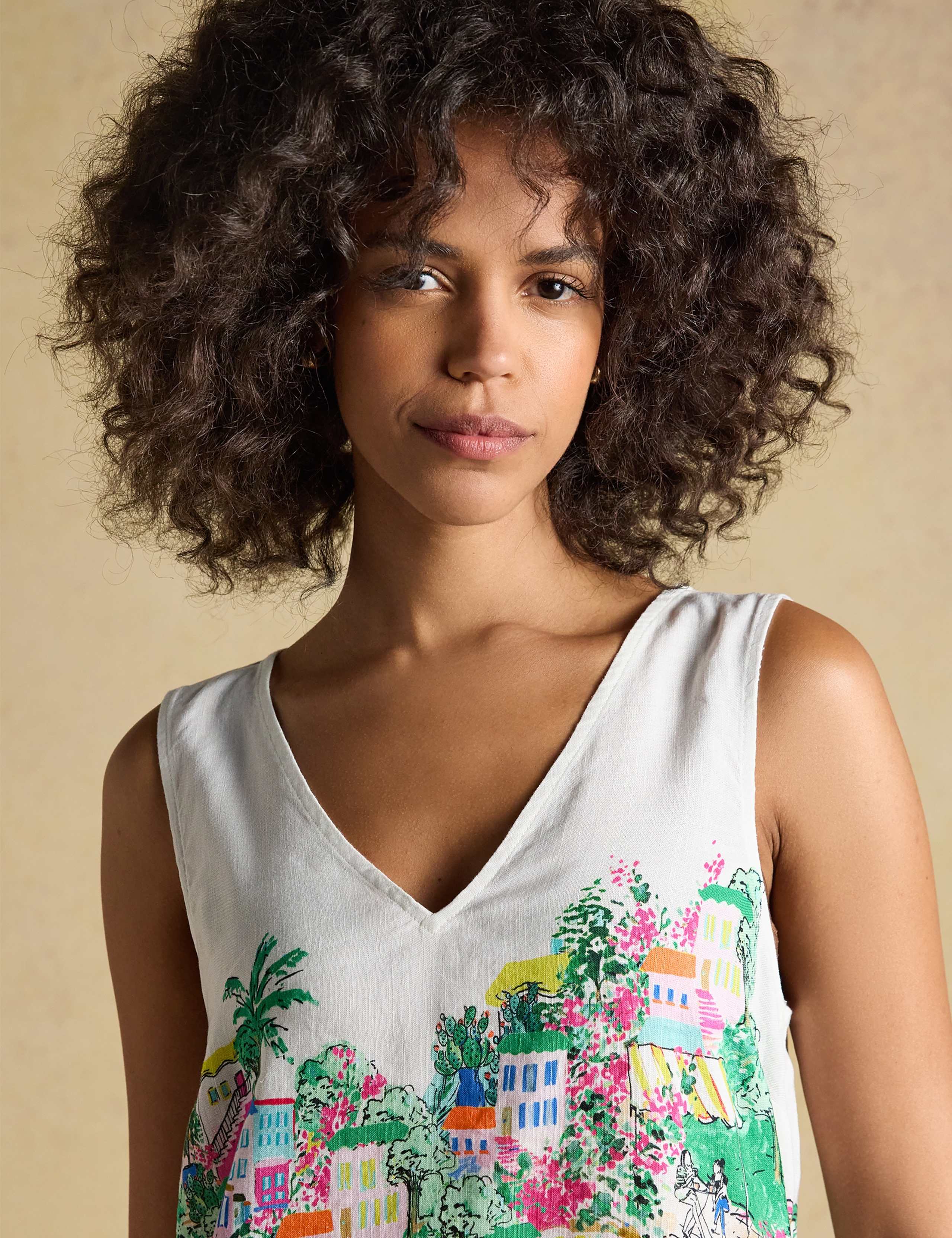 Linen Blend Printed V-Neck Mini Shift Dress 8 of 9