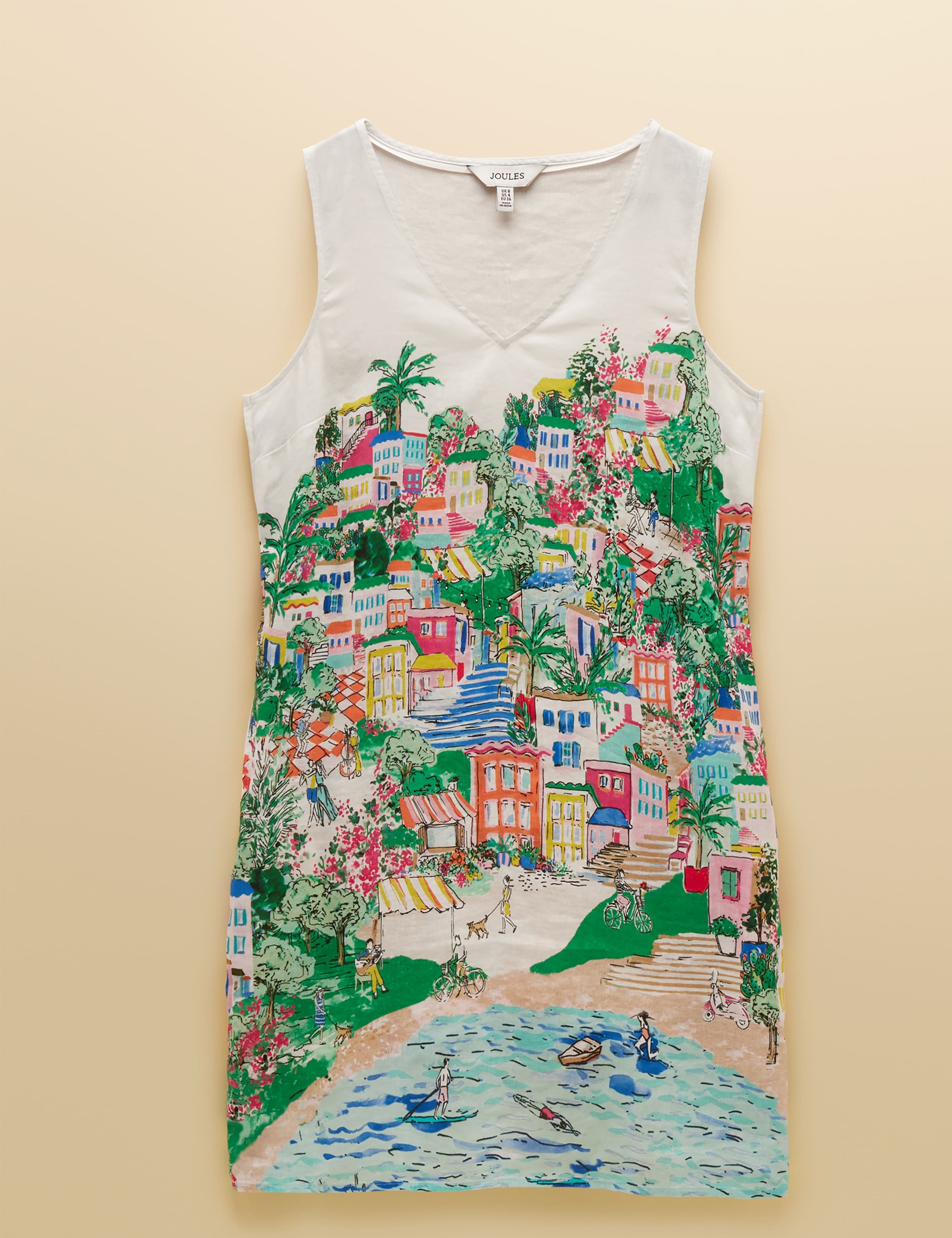 Linen Blend Printed V-Neck Mini Shift Dress 2 of 9