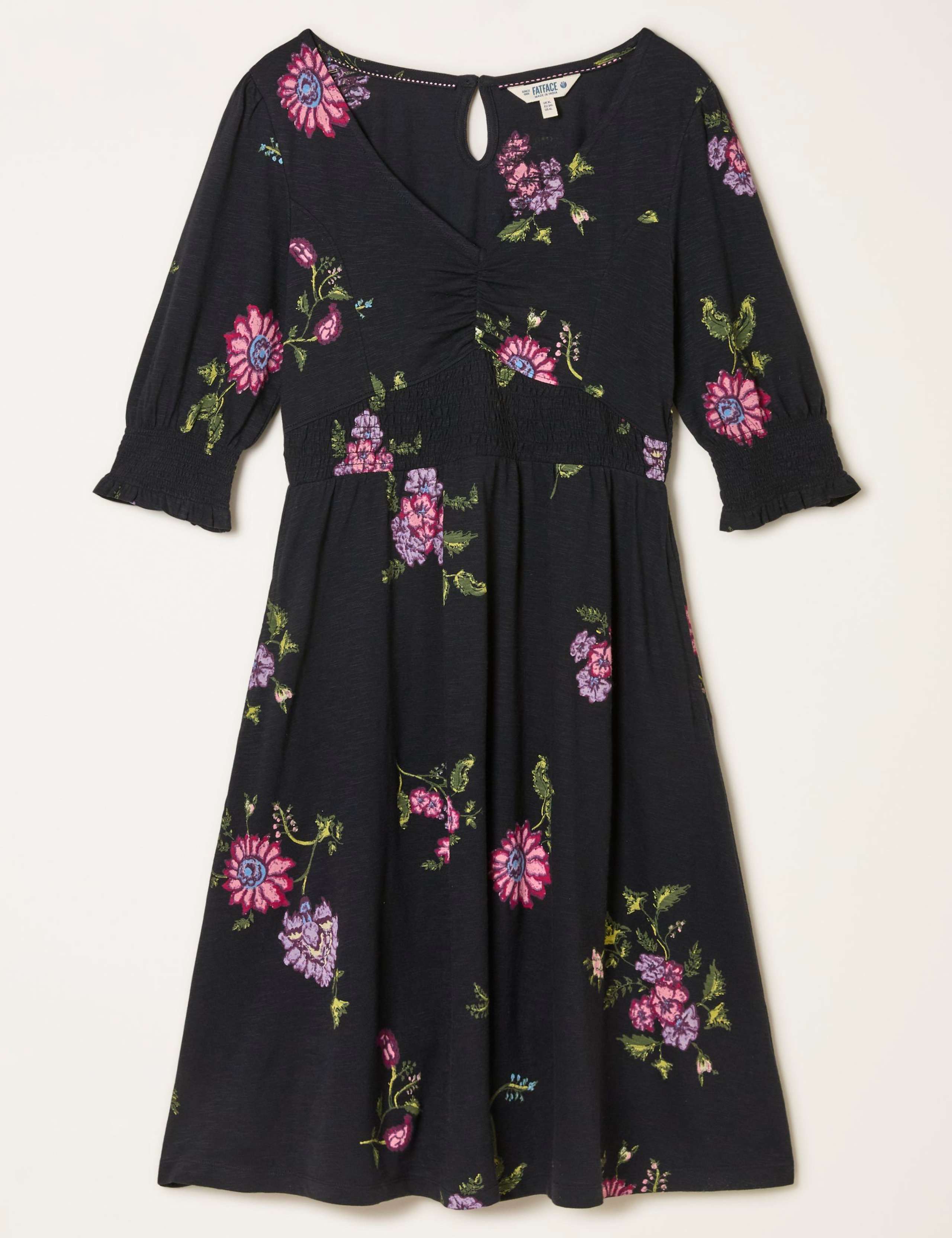 Cotton Rich Floral Mini Waisted Dress 2 of 7