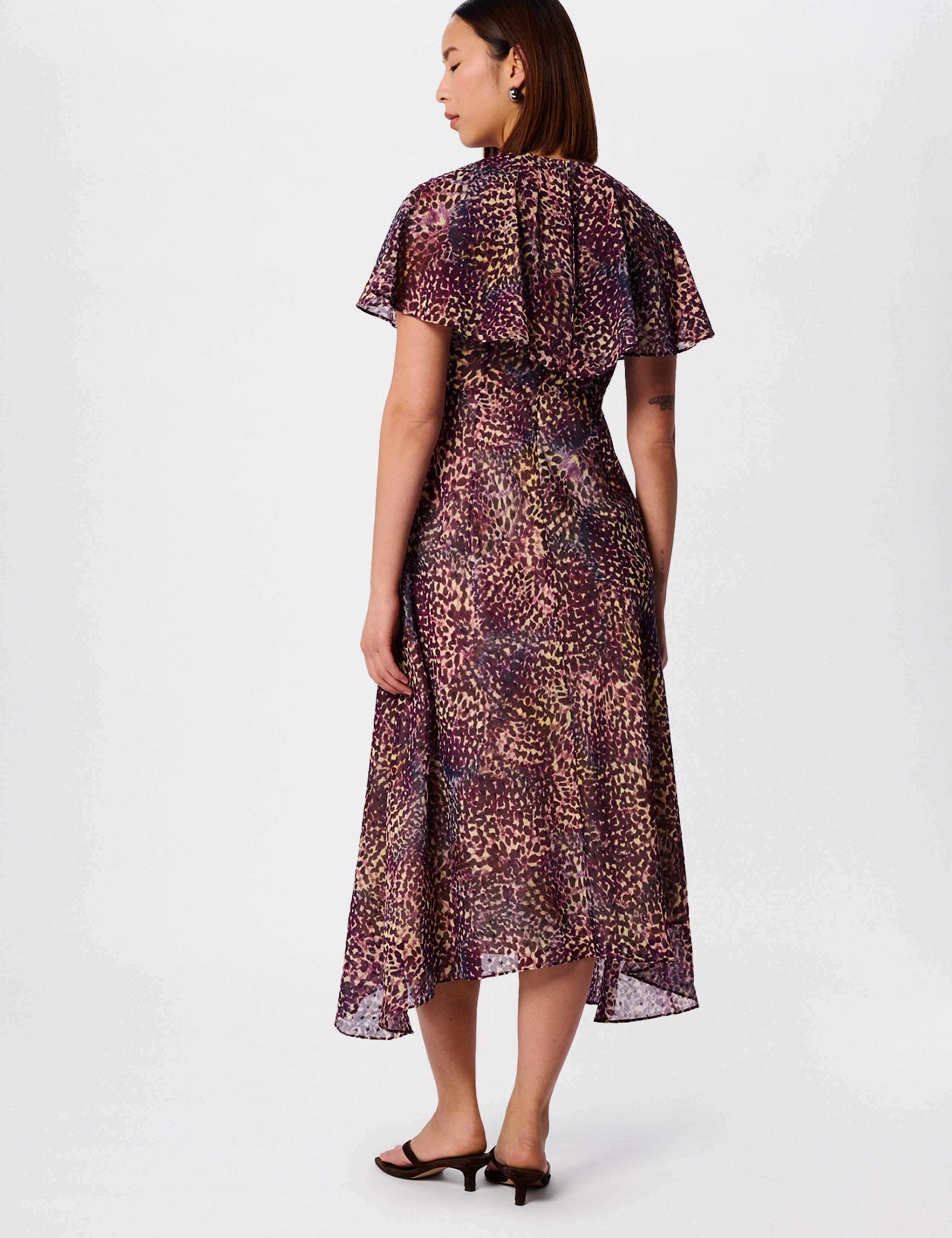 Leopard Print Cape Sleeve Midi Tea Dress 4 of 6