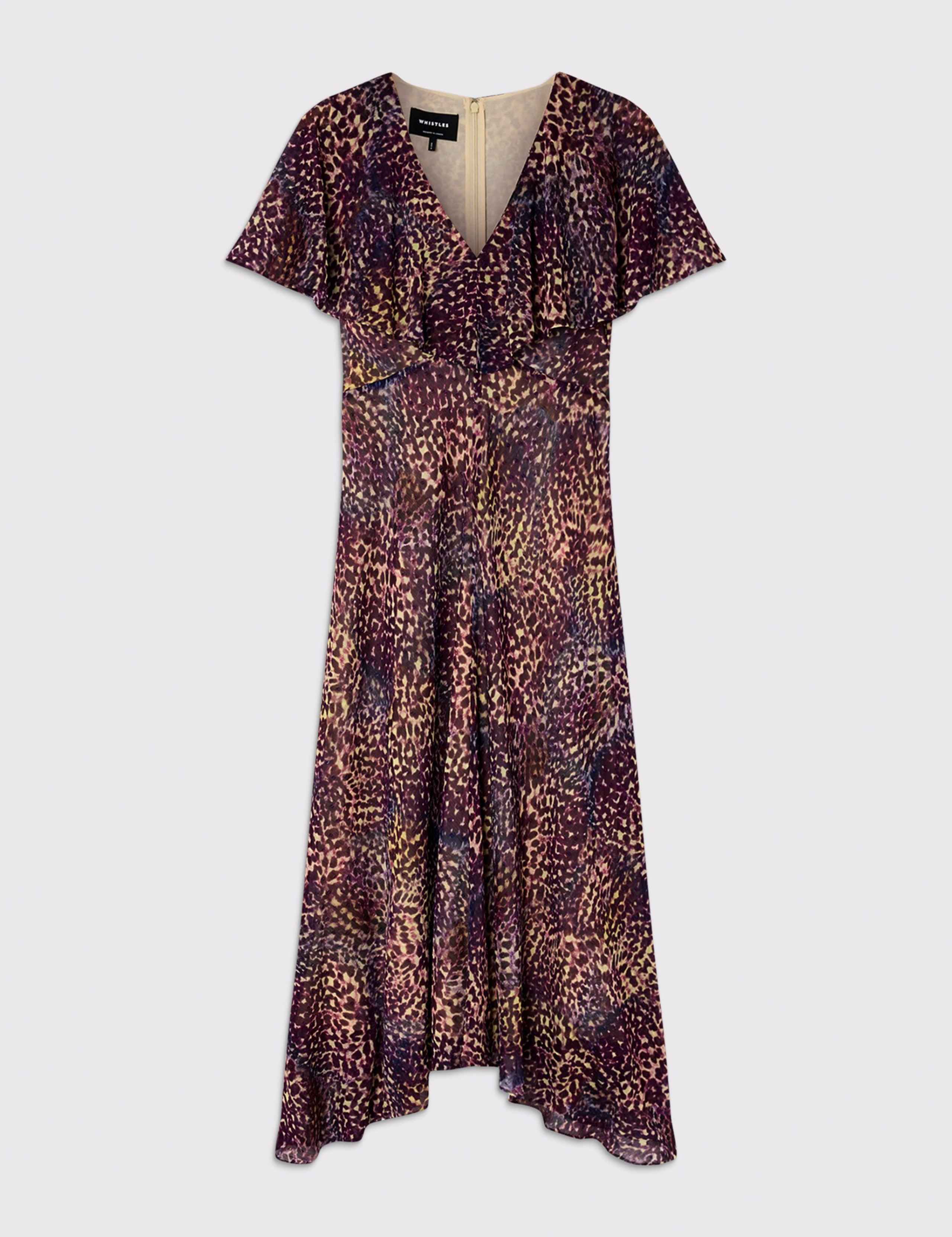 Leopard Print Cape Sleeve Midi Tea Dress 2 of 6