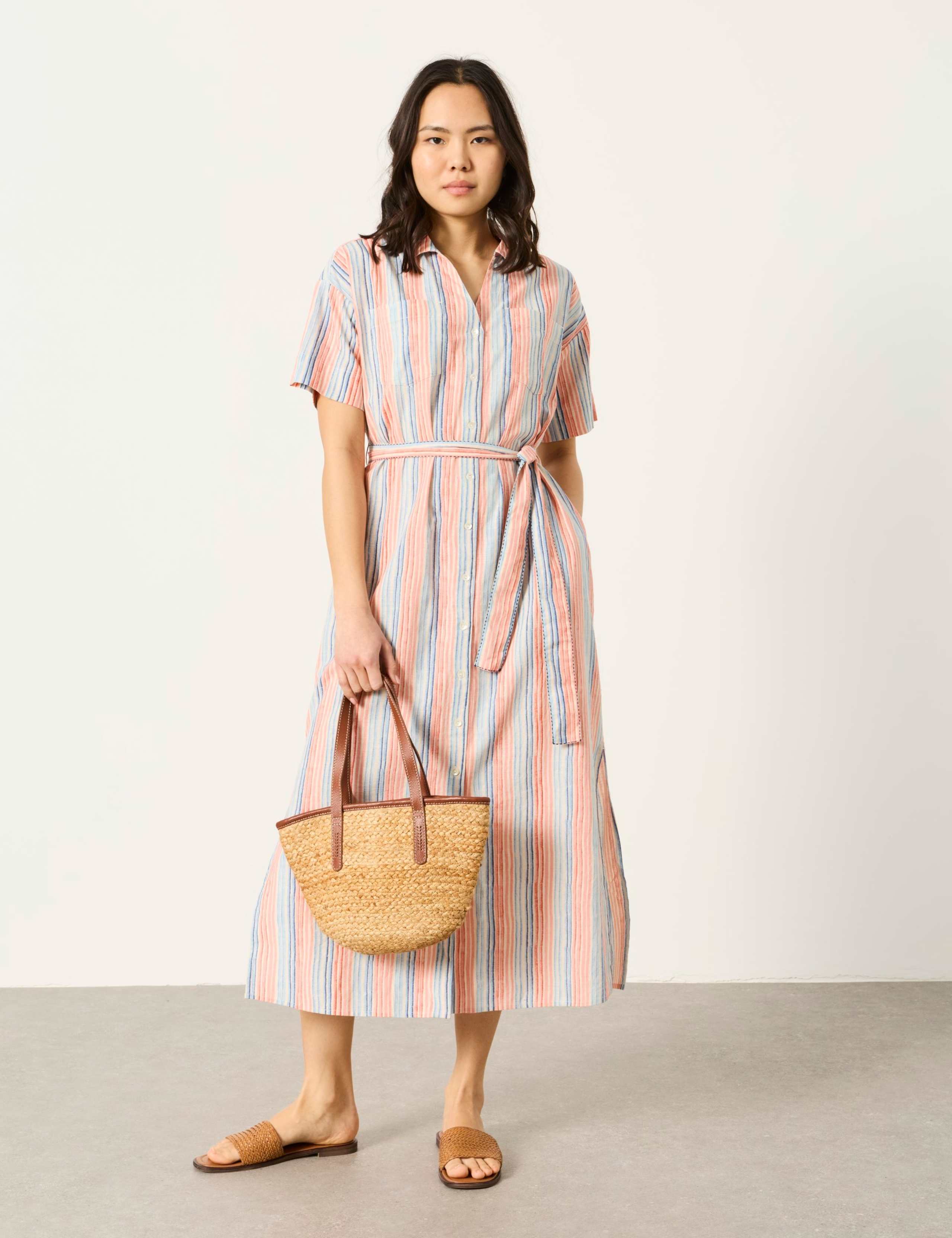 Susie Pure Cotton Striped Midi Shirt Dress 1 of 5