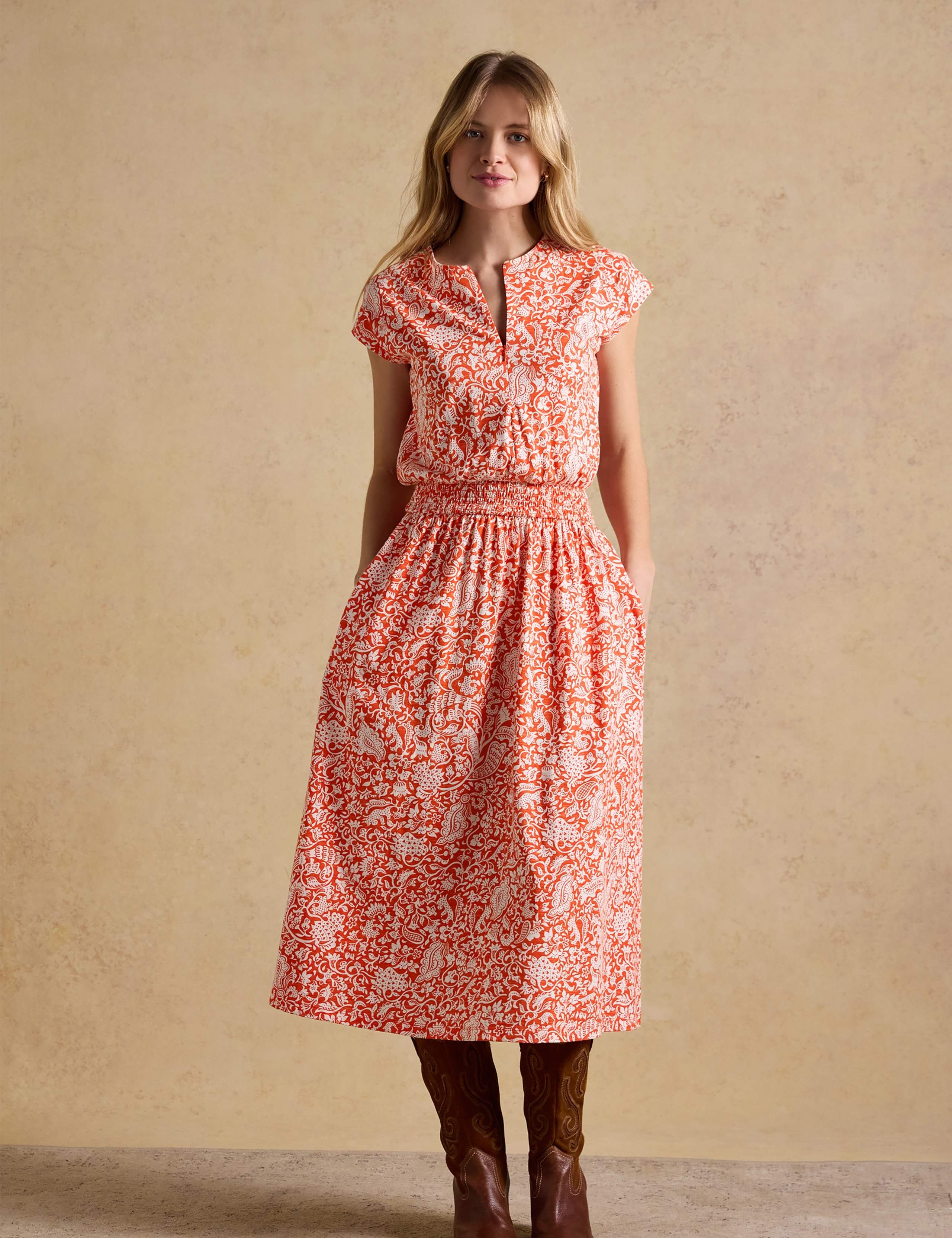 Pure Cotton Floral Midi Waisted Dress 3 of 8