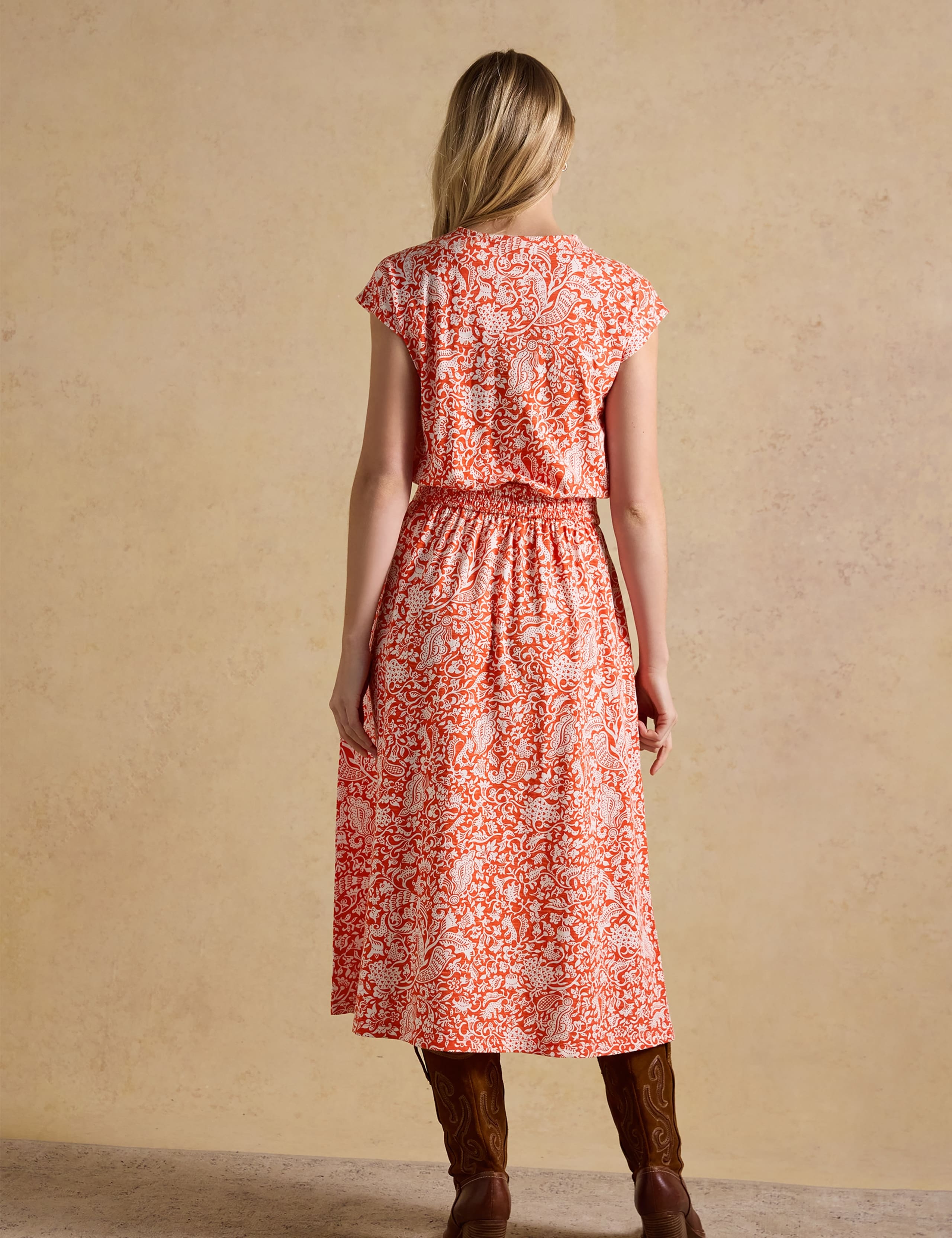 Pure Cotton Floral Midi Waisted Dress 8 of 8