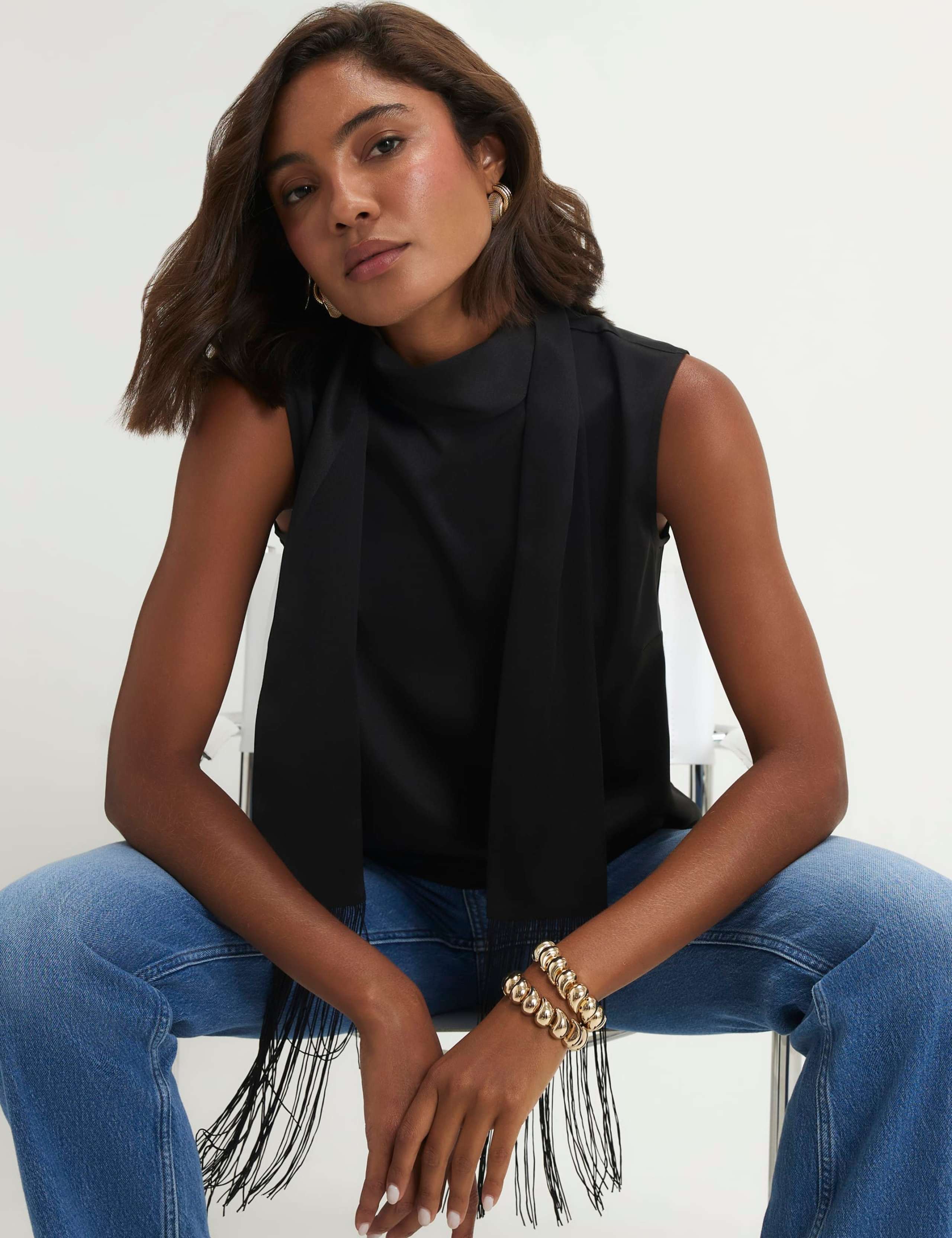 Fringed Scarf Neck Tank Top 3 of 5
