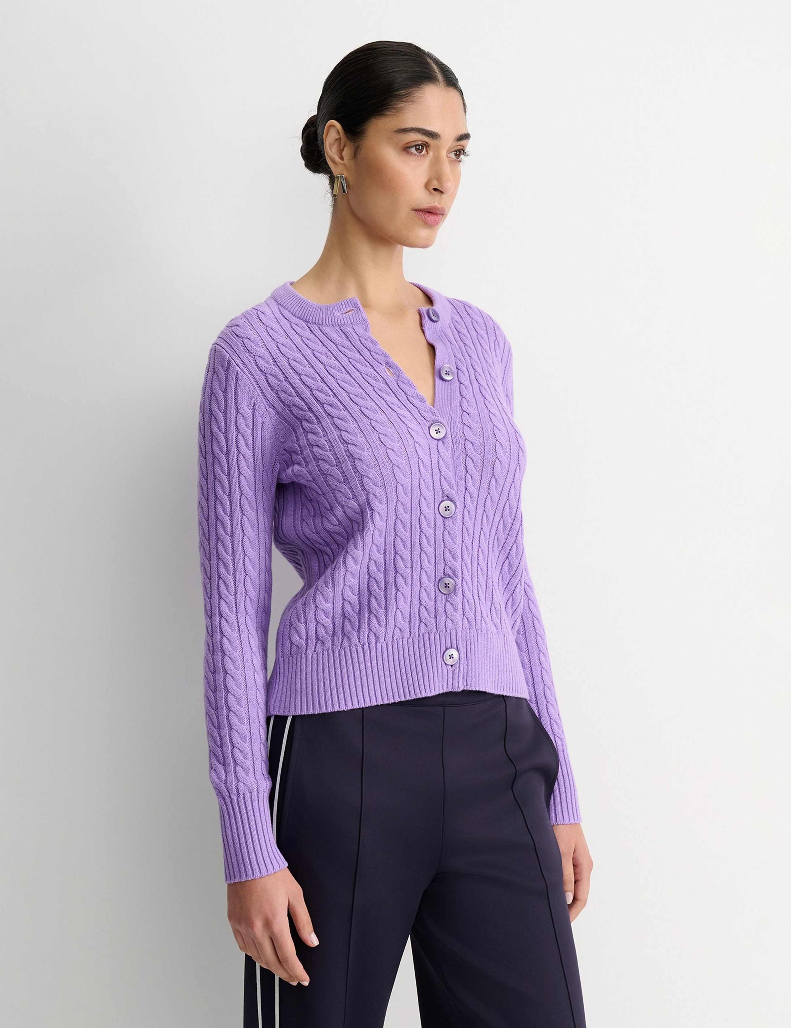 Merino Wool Blend Cable Knit Cardigan 3 of 5