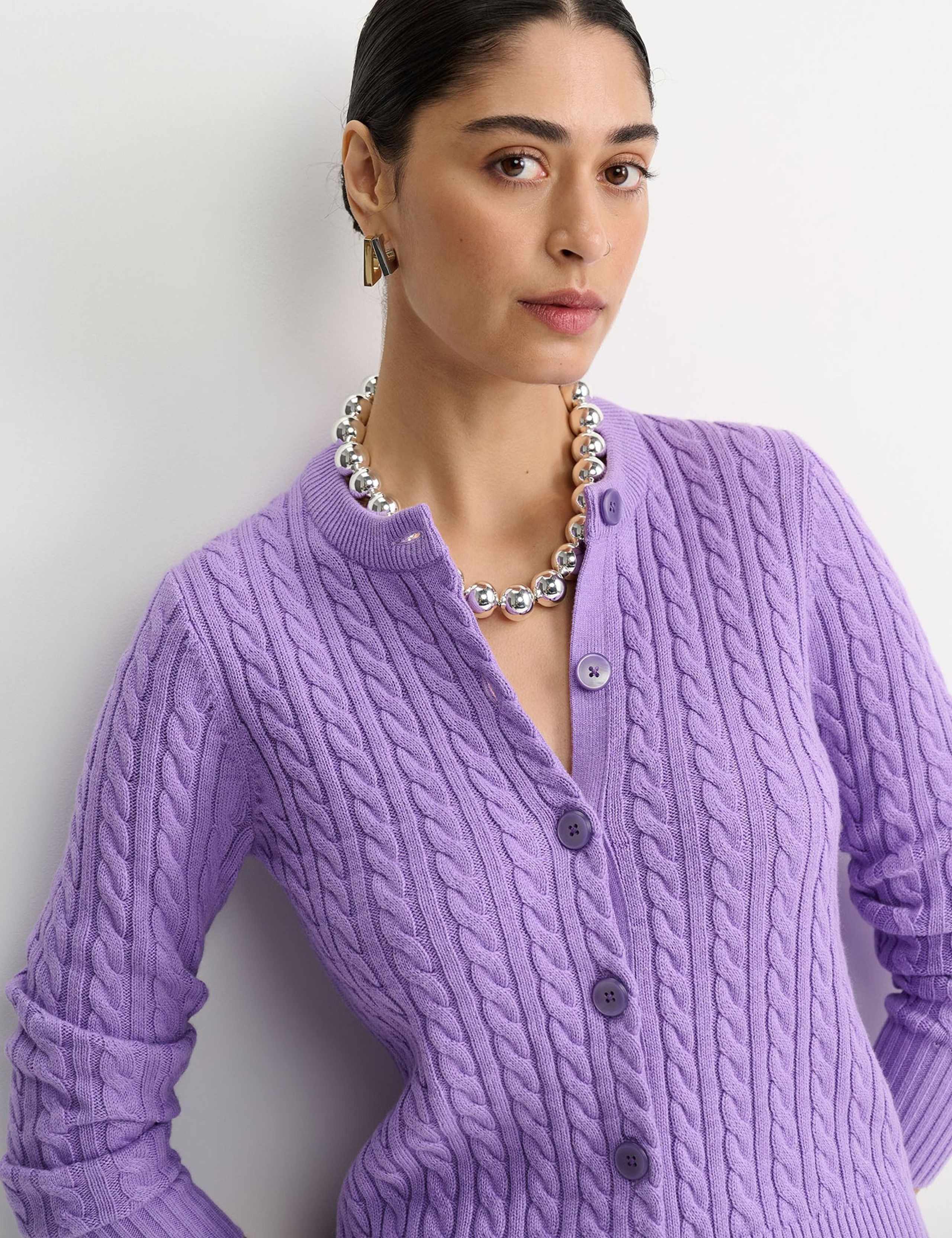 Merino Wool Blend Cable Knit Cardigan 4 of 5