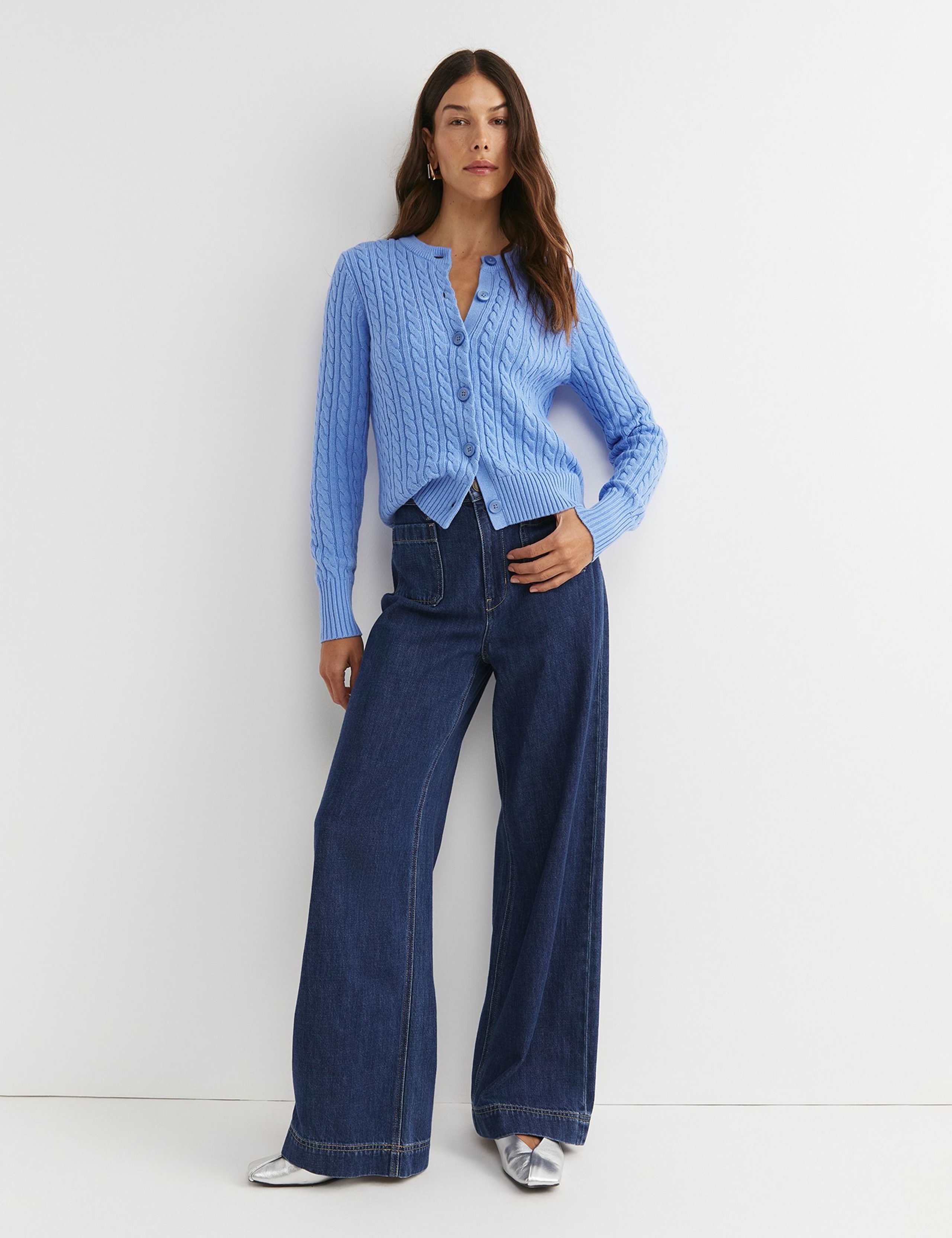 Merino Wool Blend Cable Knit Cardigan 2 of 4