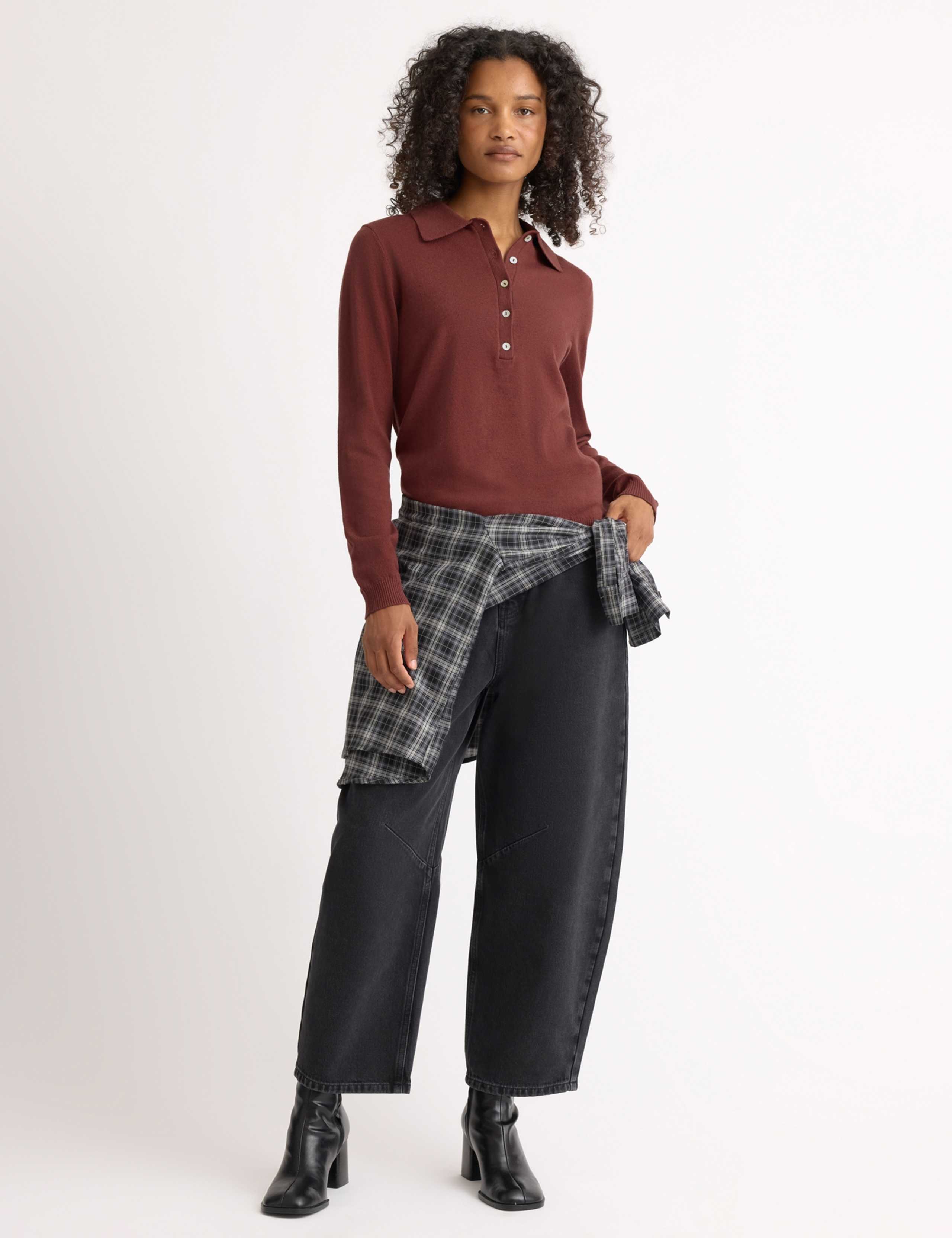 Cotton Blend Textured Top with Wool 4 of 5