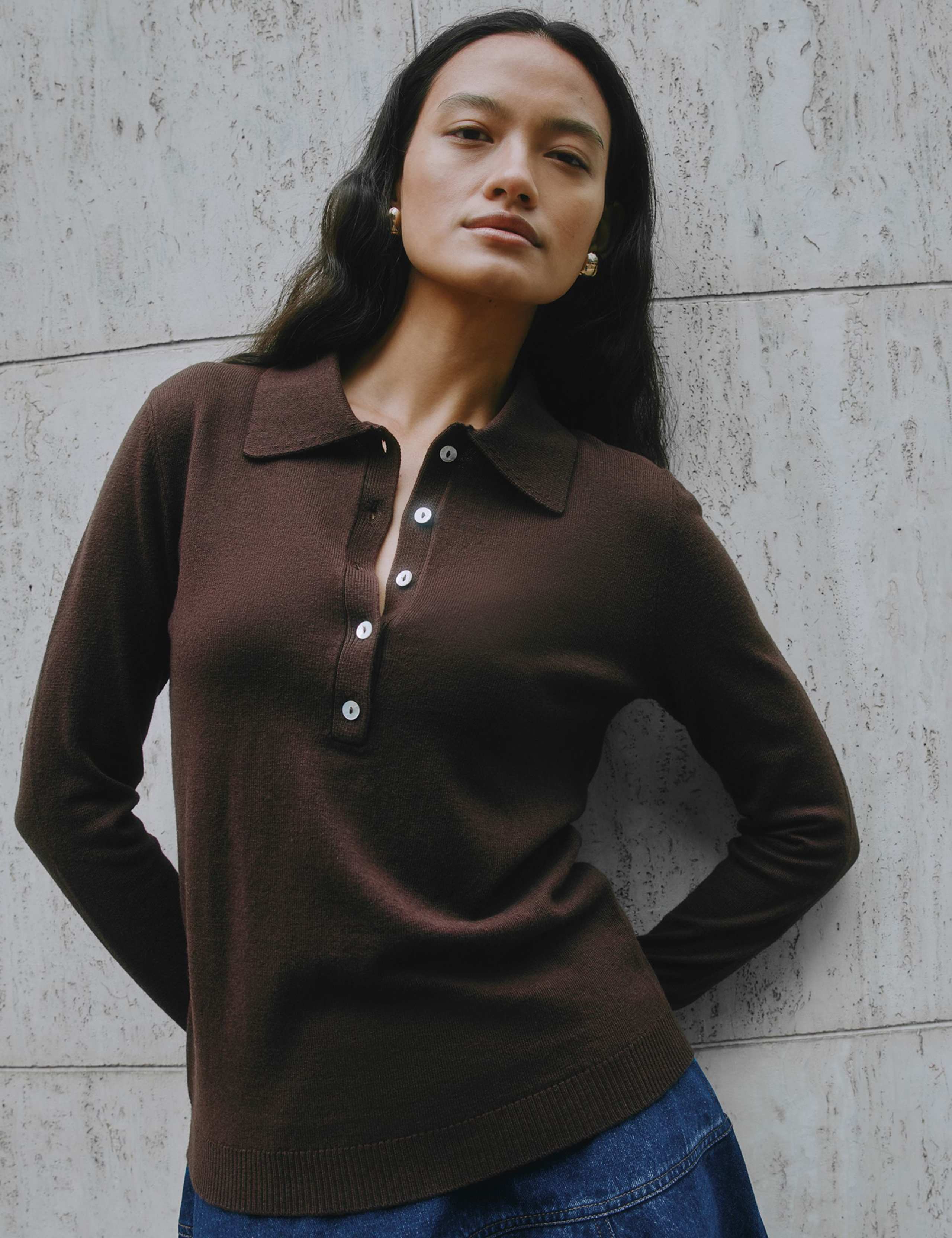 Cotton Blend Textured Top with Wool 2 of 4