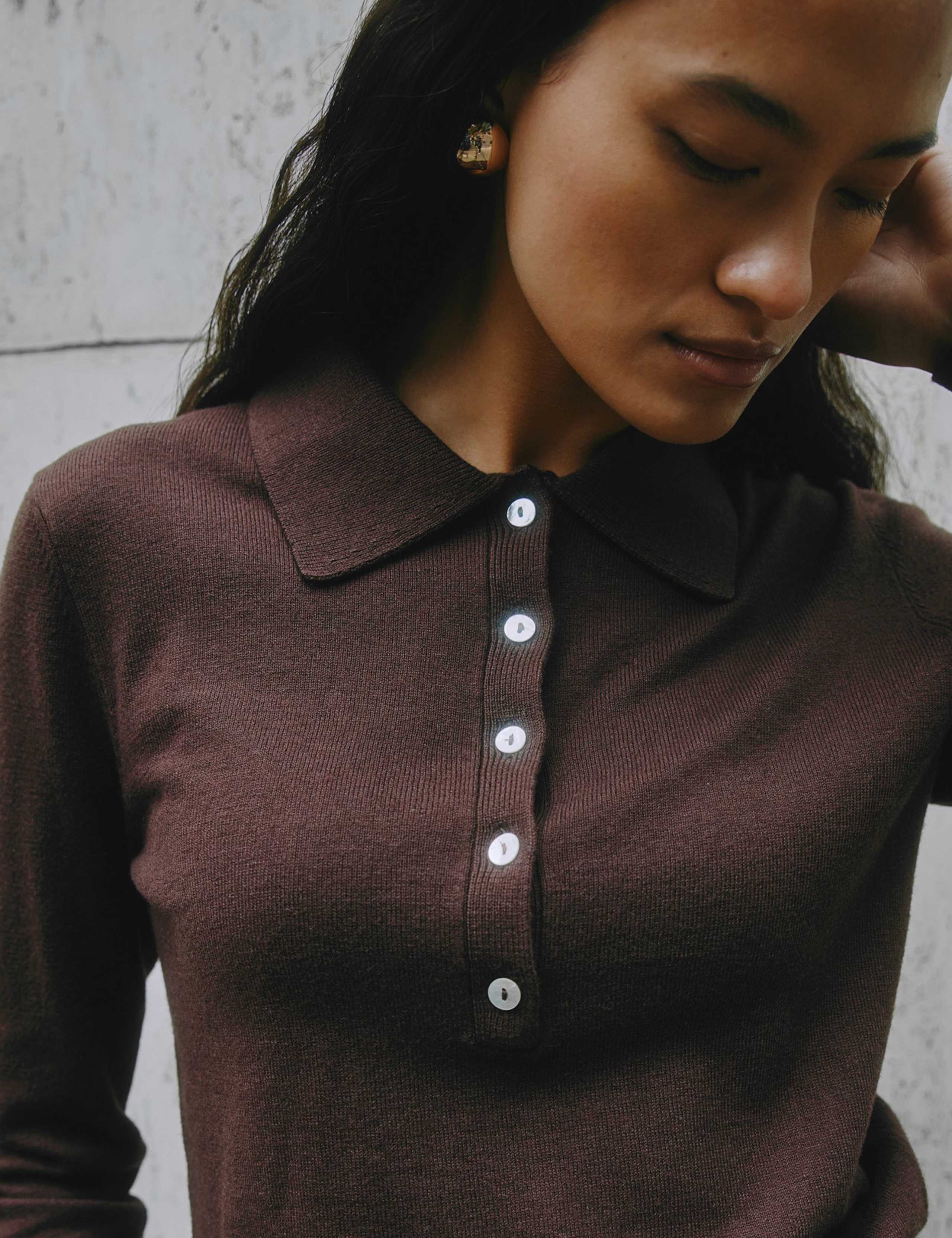 Cotton Blend Textured Top with Wool 4 of 4