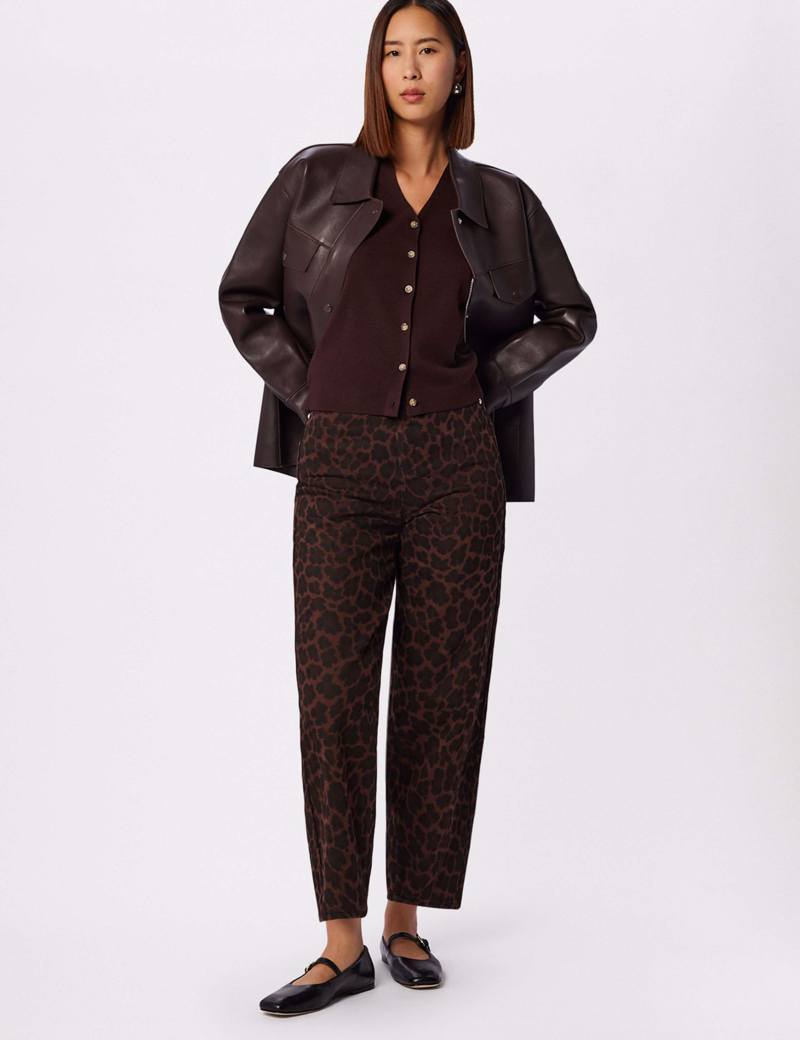 Leopard Print Barrel Cropped Jeans 1 of 6