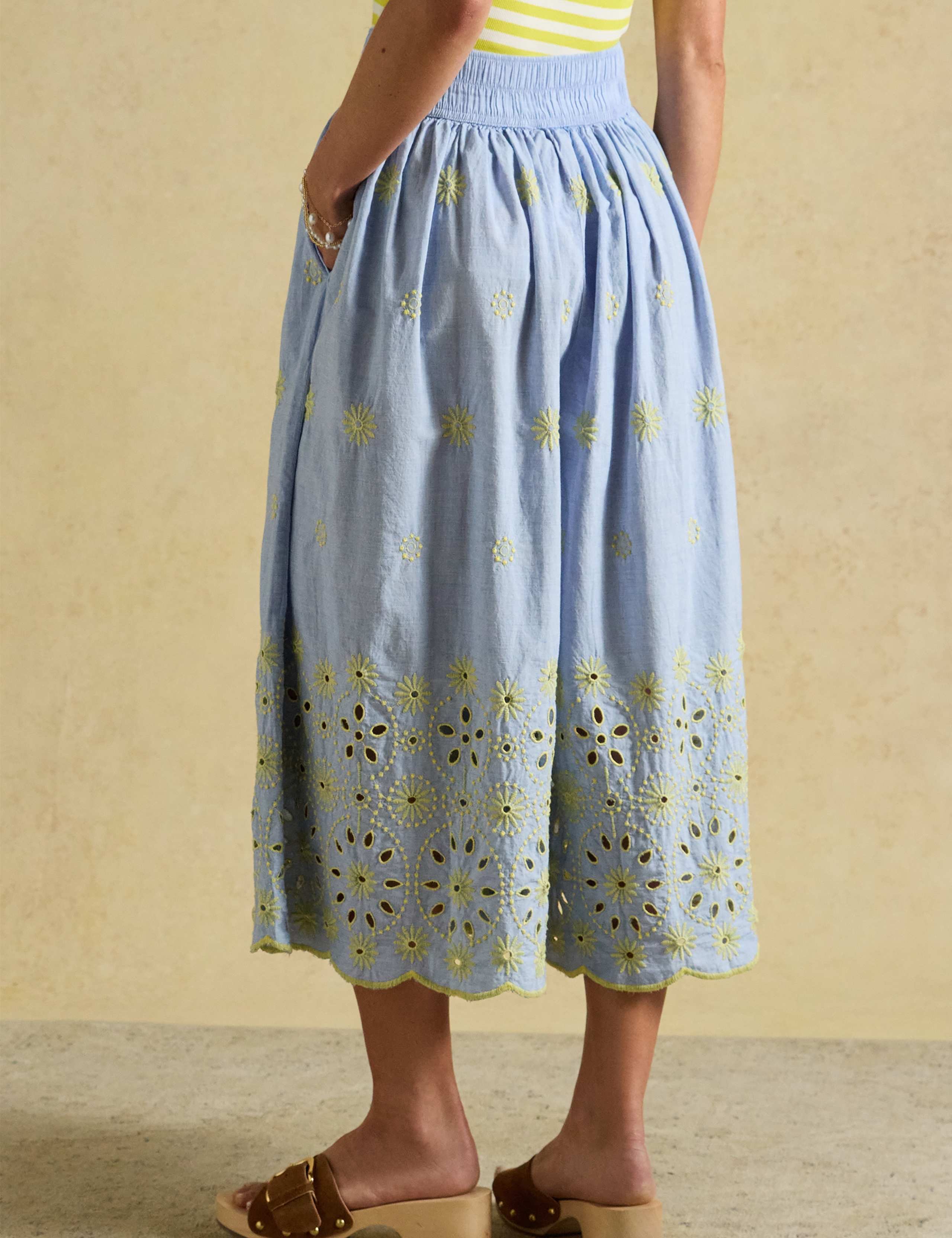Pure Cotton Broderie Wide Leg Trousers 5 of 6