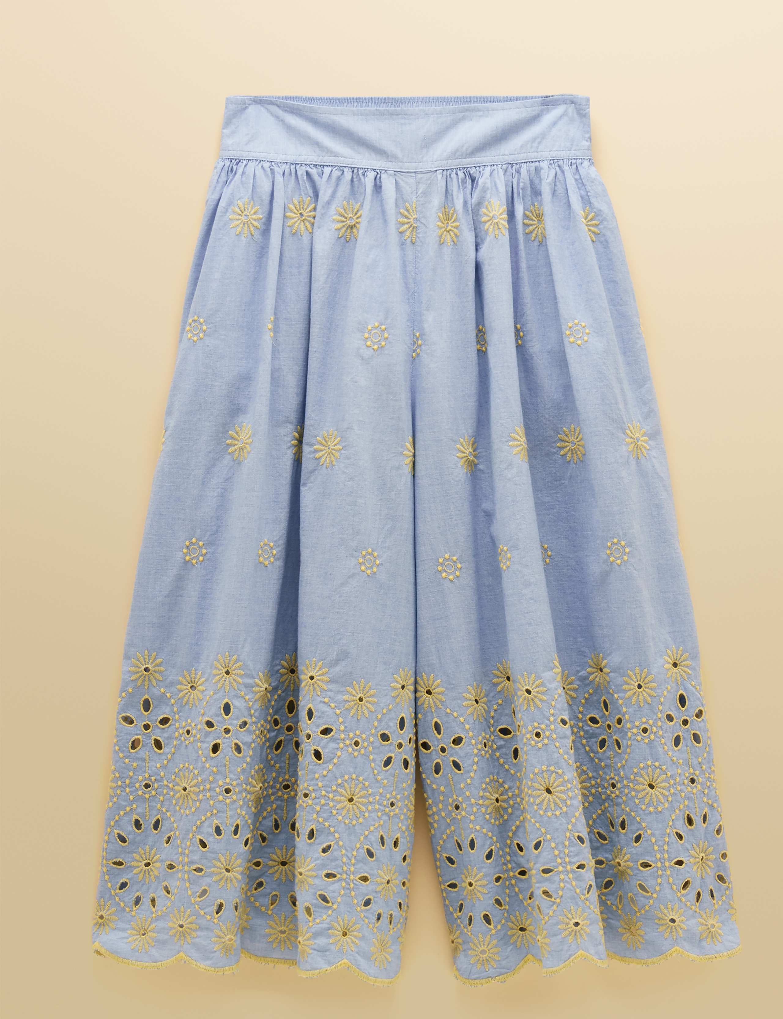 Pure Cotton Broderie Wide Leg Trousers 2 of 6