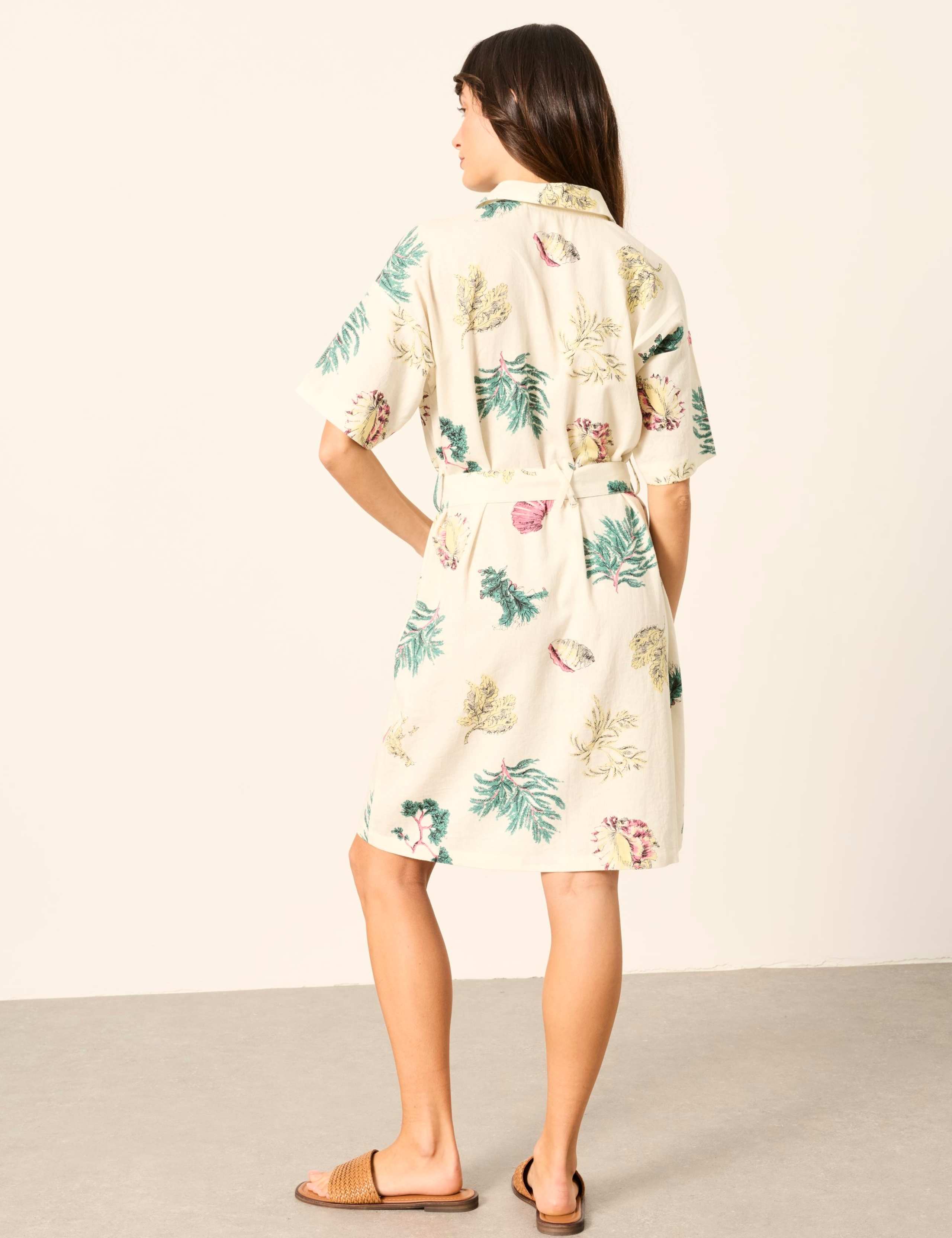 Linen Rich Shell Print Mini Shirt Dress 3 of 6